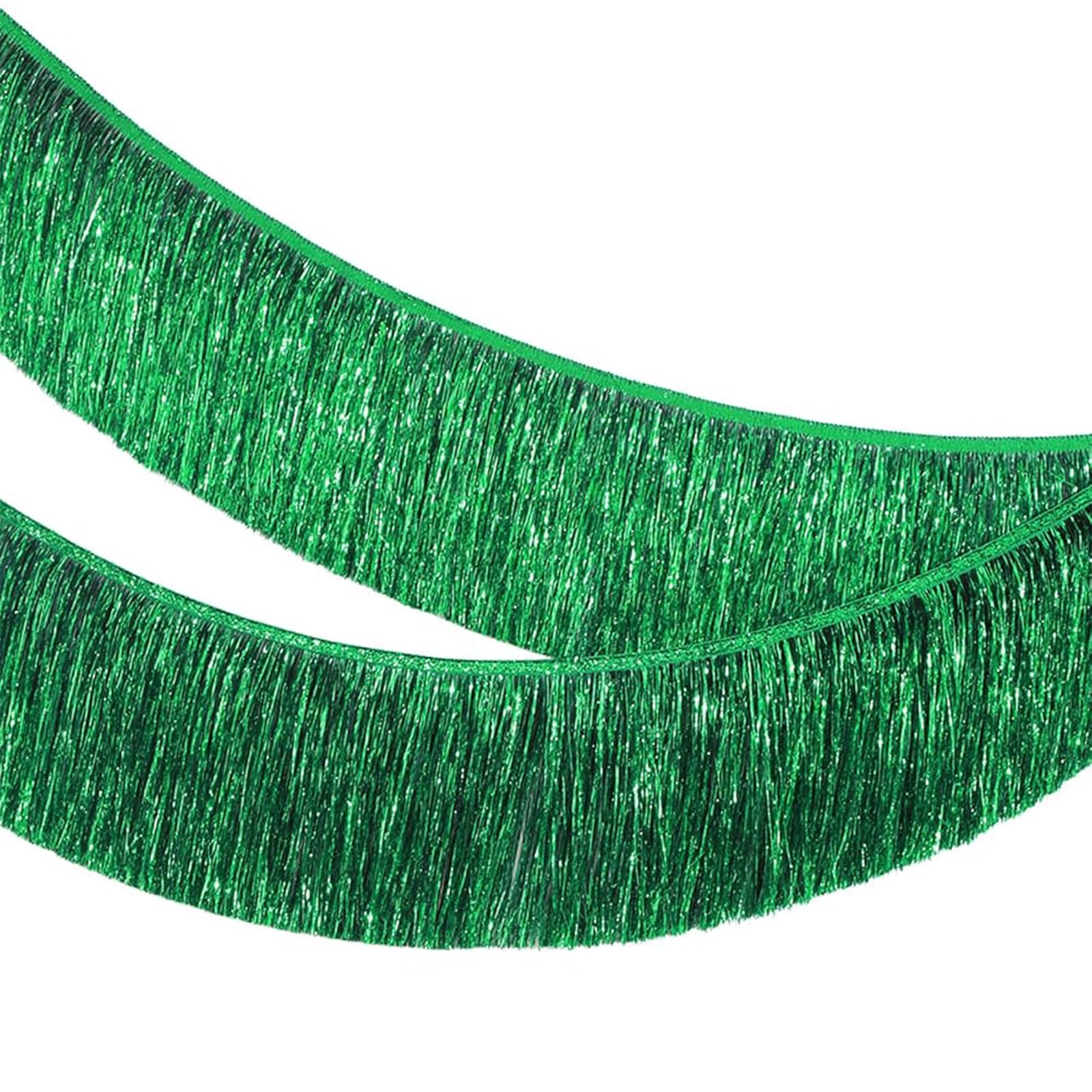 AURALIN Green Tinsel Fringe Garland 2 Pack Metallic Foil 2 m×20 cm