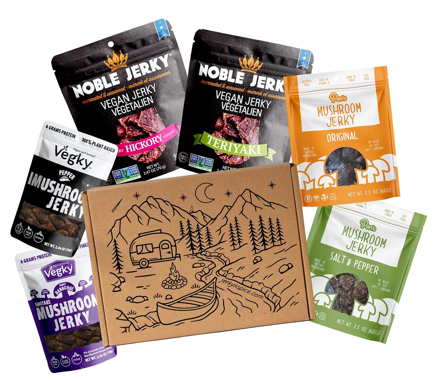 Vegan Jerky Box (6 Pack) Diverse Vegetarian Jerky Varieties, Unique Vegan Gift