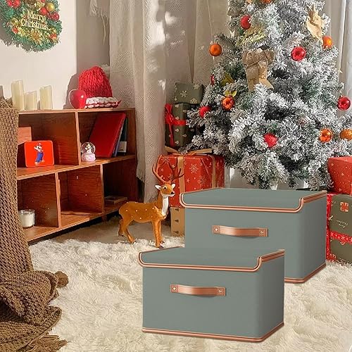 Miniatura 3 de Tuza Paquete de 2 contenedores de almacenamiento con tapas, contenedor organizador plegable de armario, caja organizadora de tela con asas, cajas de