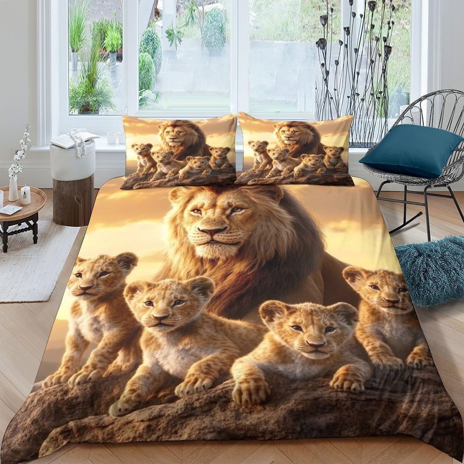 Ctjqhvkz Style-1 3D Printed Lion Family Fitted Sheet Microfiber Non-Slip Mattress Cover For Bedroom Dorm Decor Easy Care Single（135X200cm）