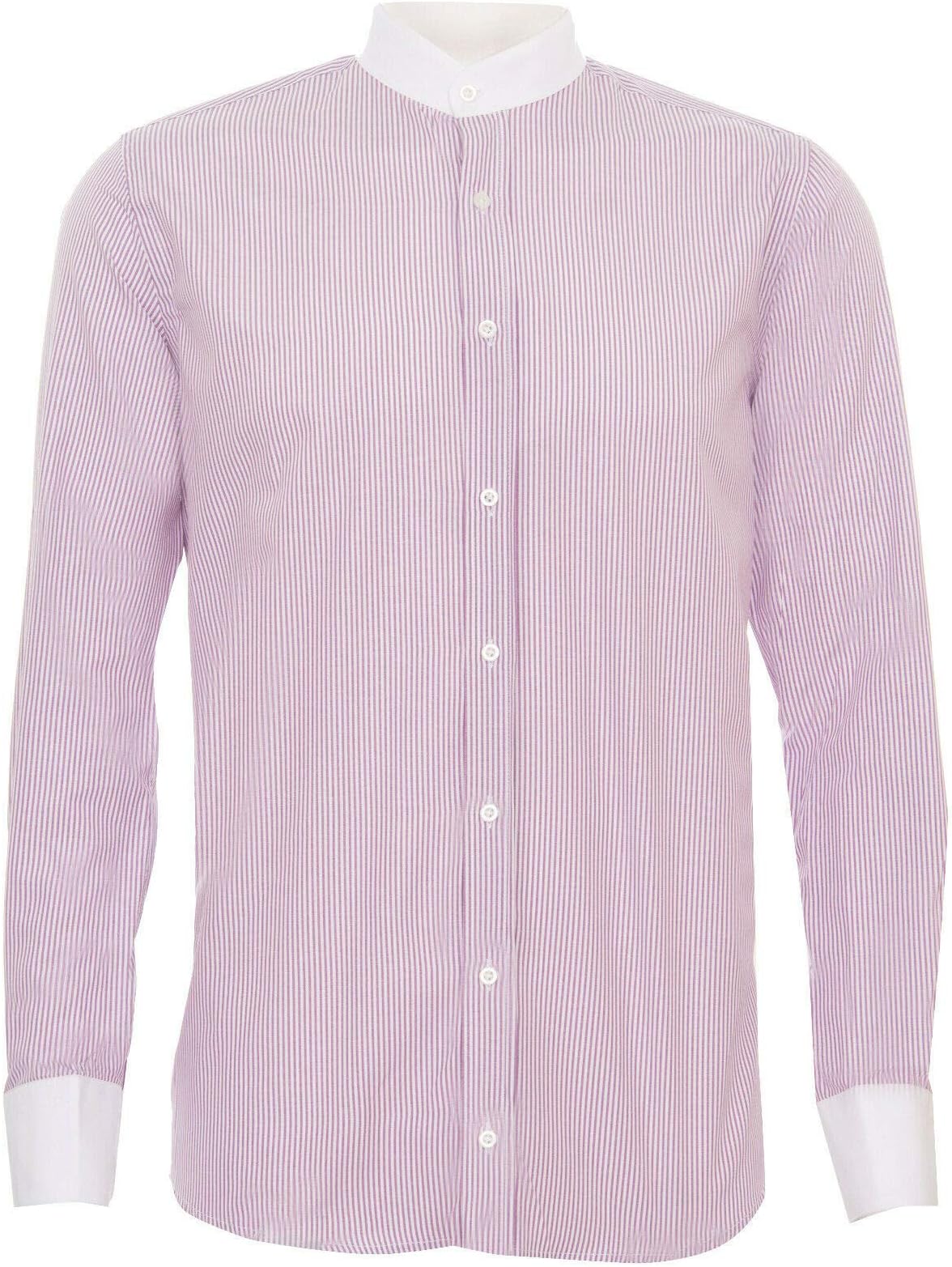 Men's Retro Peaky Blinders Removable Nehru Collar Striped Collarless Shirt