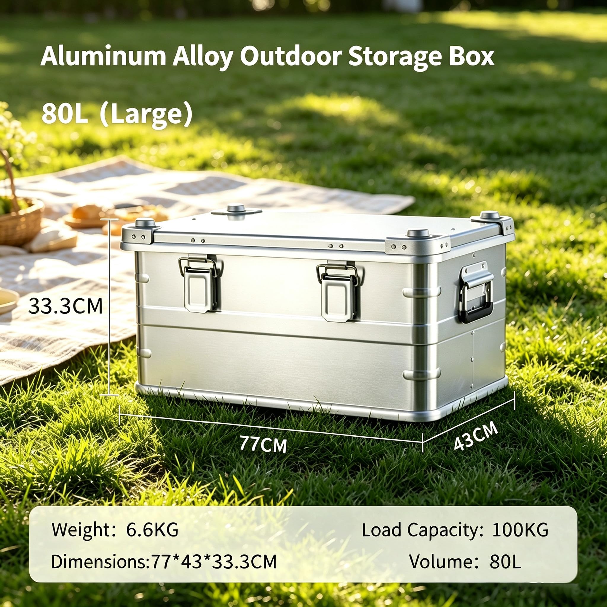 Stapelbare Aluminium-Transportbox mit Deckel für den Außenbereich 80L