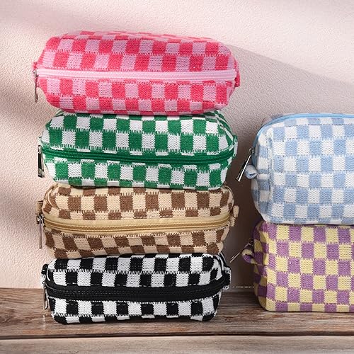 Miniatura 6 de Bolsa de maquillaje a cuadros, bolsa de cosméticos a granel, color rosa y negro, bolsa de maquillaje personalizada, bolsa de aseo de viaje,