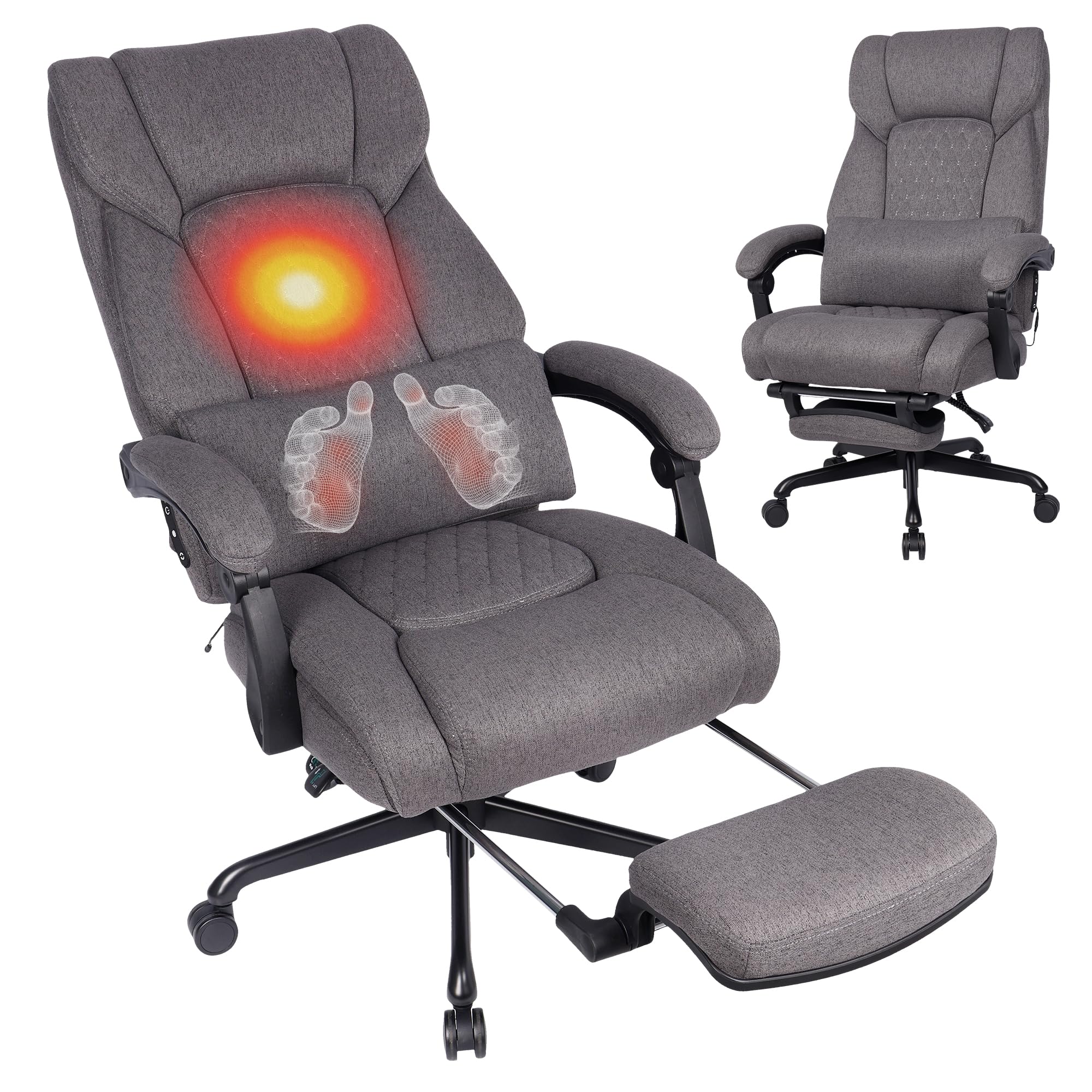 EGSEAT 3D Kneading Massage Office Chair with Heat, 500 lbs Big and Tall Executive Computer Desk Recliner, Electric Heated Gaming Chairs with Massage &