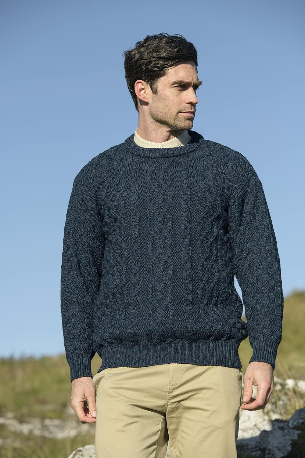 Aran Crafts Basket Stitch Crew Neck Sweater (100% Wool) - Image 6