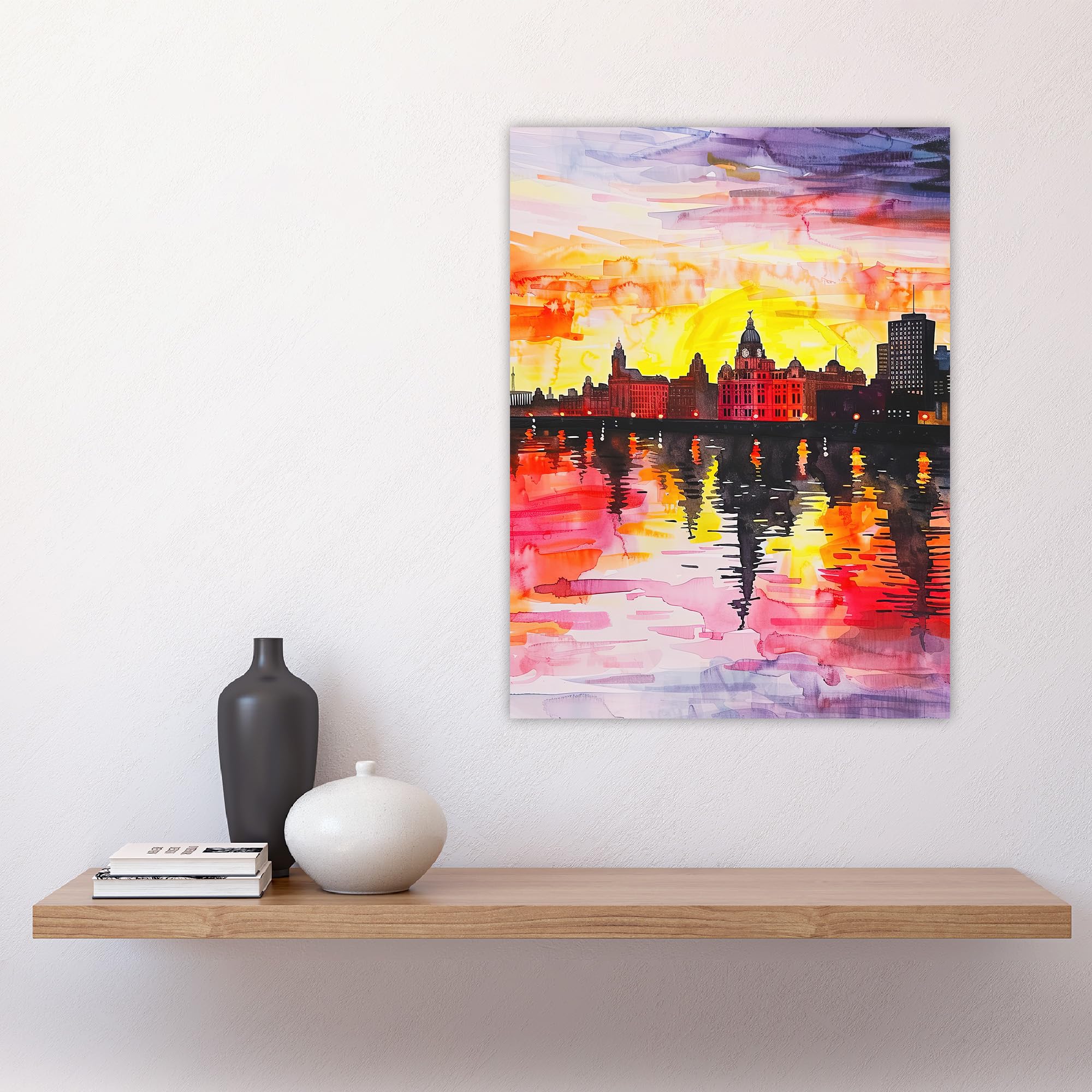 Artery8 Vibrant Liverpool City Waterfront Sunset Painting Living Room Large Wall Art Poster Print Thick Paper 18X24 Inch - Image 4