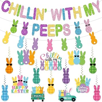 No-DIY Glitter Chillin with My Peeps Easter Banner Colorful Spring Party Decoration