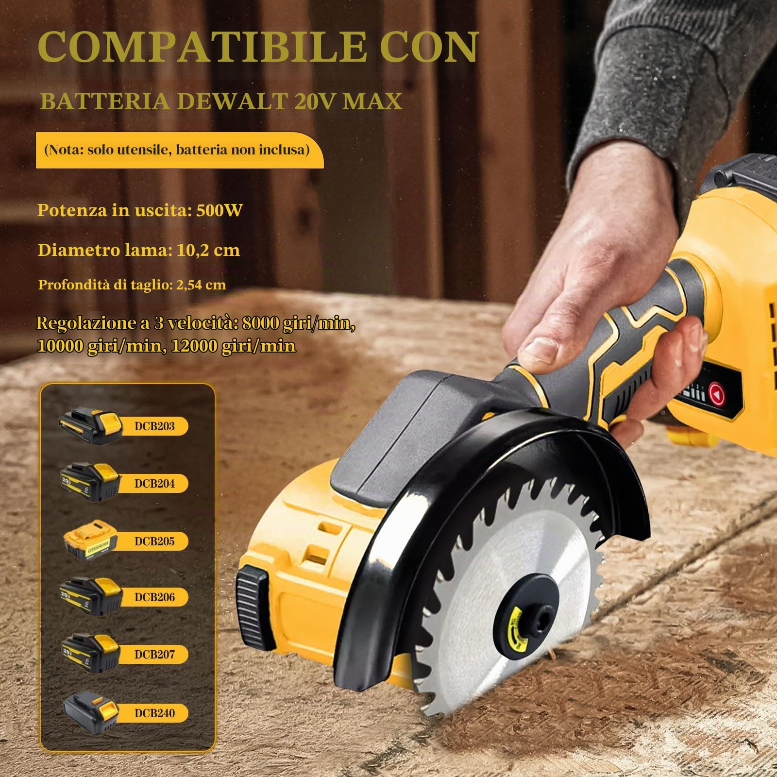 Smerigliatrice angolare a batteria, 12000 giri/min, diametro disco 100 mm, 3 velocità regolabili per levigatura, taglio, lucidatura (compatibile con batteria Dewalt 18 V)