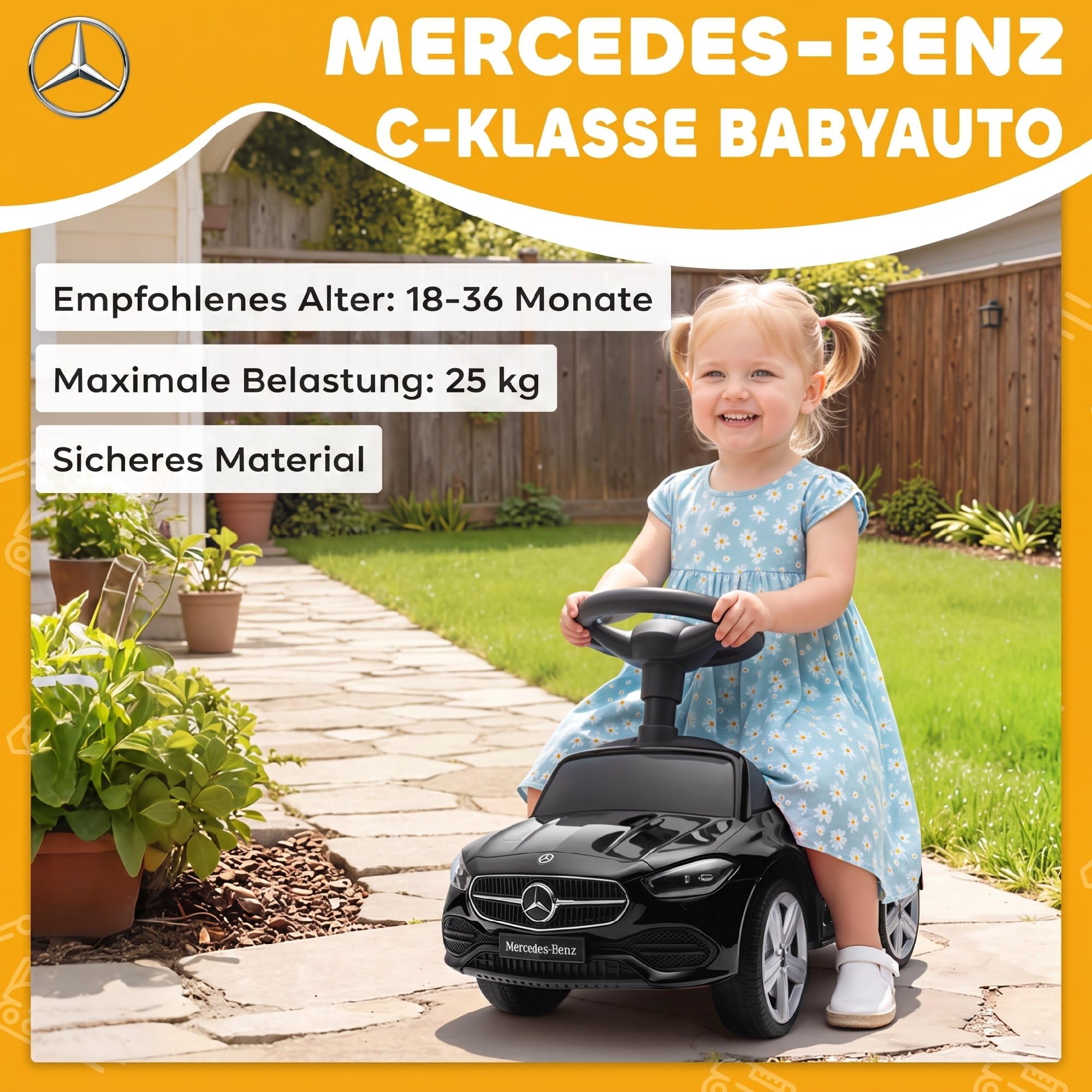 AIYAPLAY Mercedes-Benz C-Class auto jezdne dla dzieci 18-36 mies. Czarny