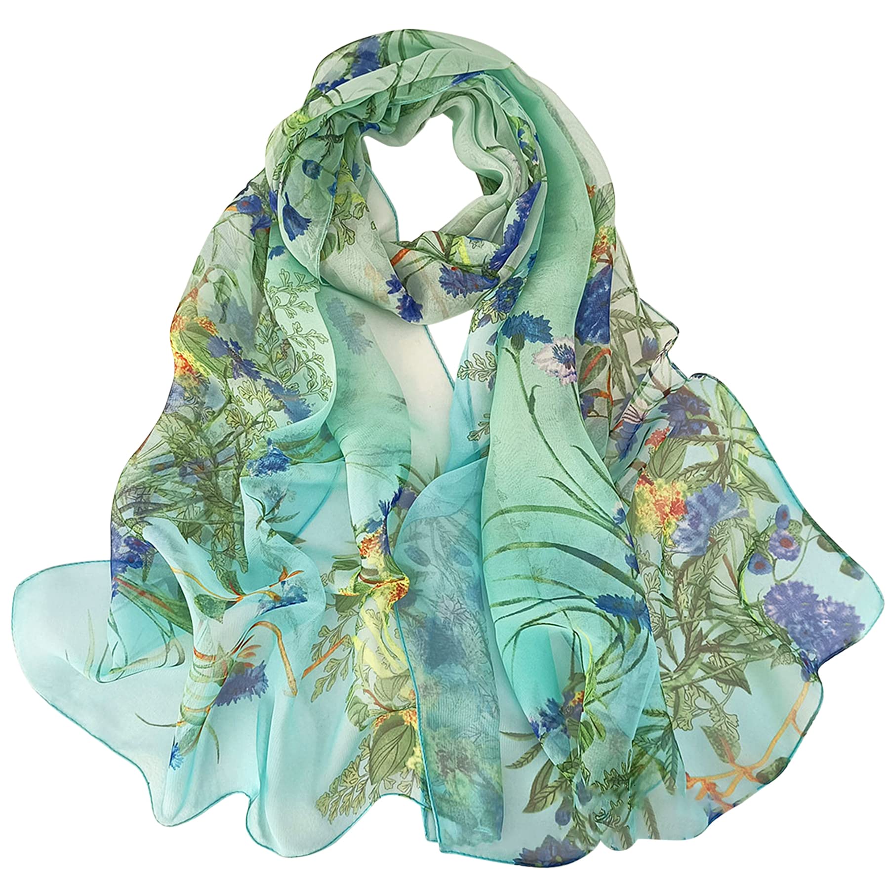 Chiffon Scarf Women - Ladies Scarves Lightweight Floral Print Chiffon Scarfs Shawls and Wraps for Womens Spring Autumn