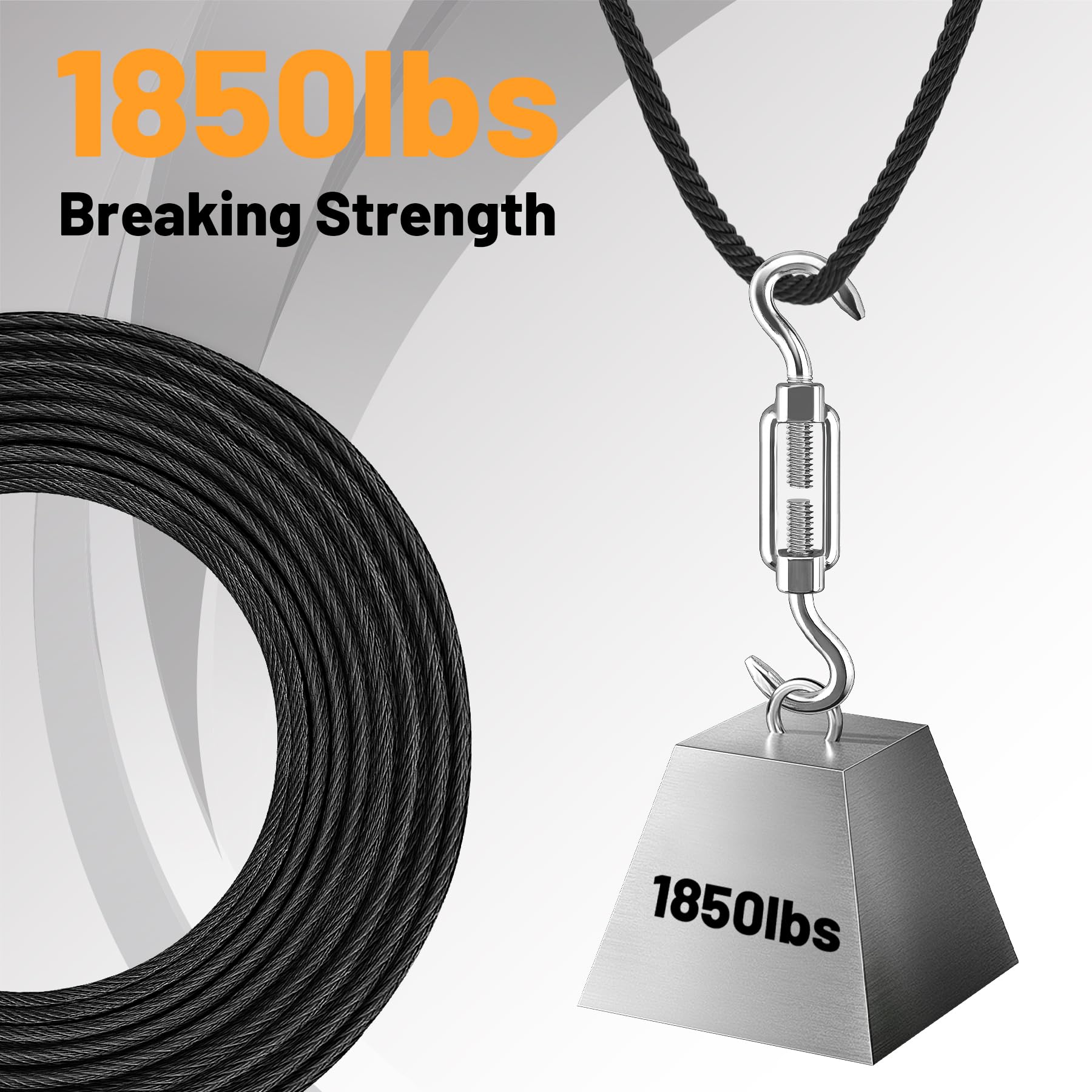 100FT 1/8" Black Stainless Steel Cable, T316 Marine Grade Wire Rope - View #11