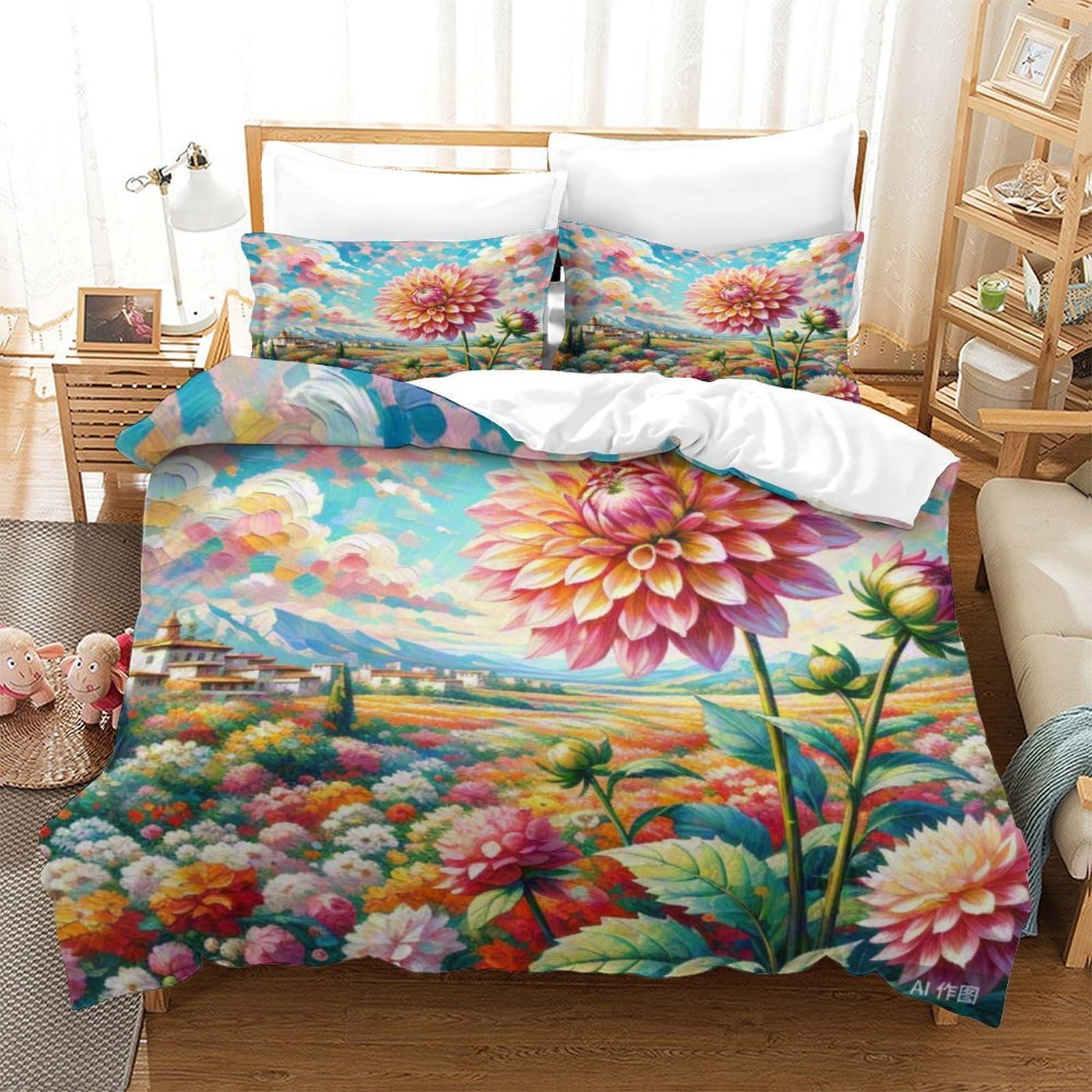 Housse de couette microfibre imprimée 3D douce et respirante avec fermeture éclair