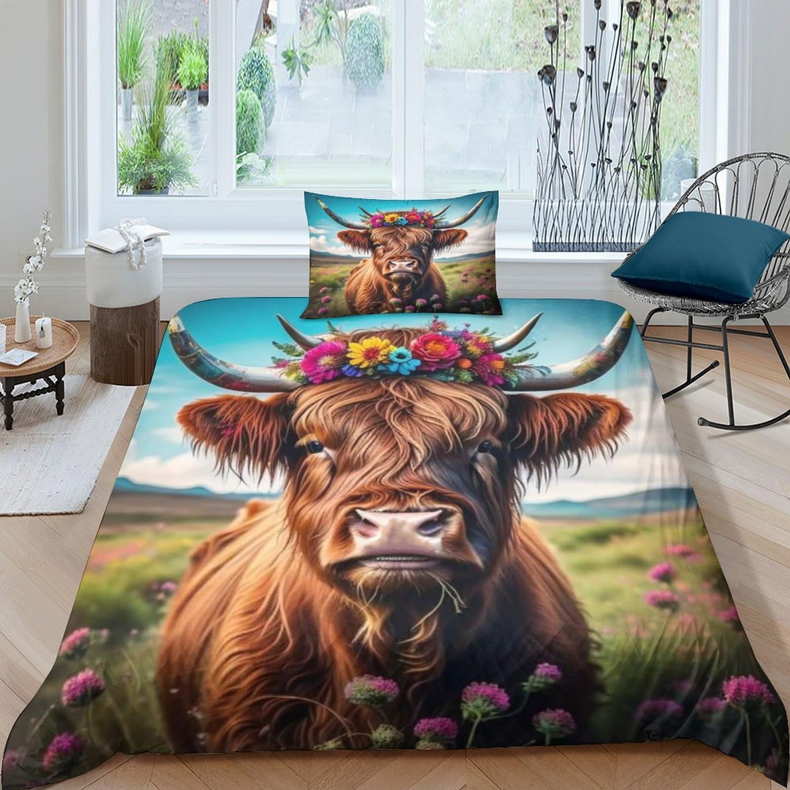 Couette légère Bétail des Highlands 135x200cm en microfibre 3D respirante