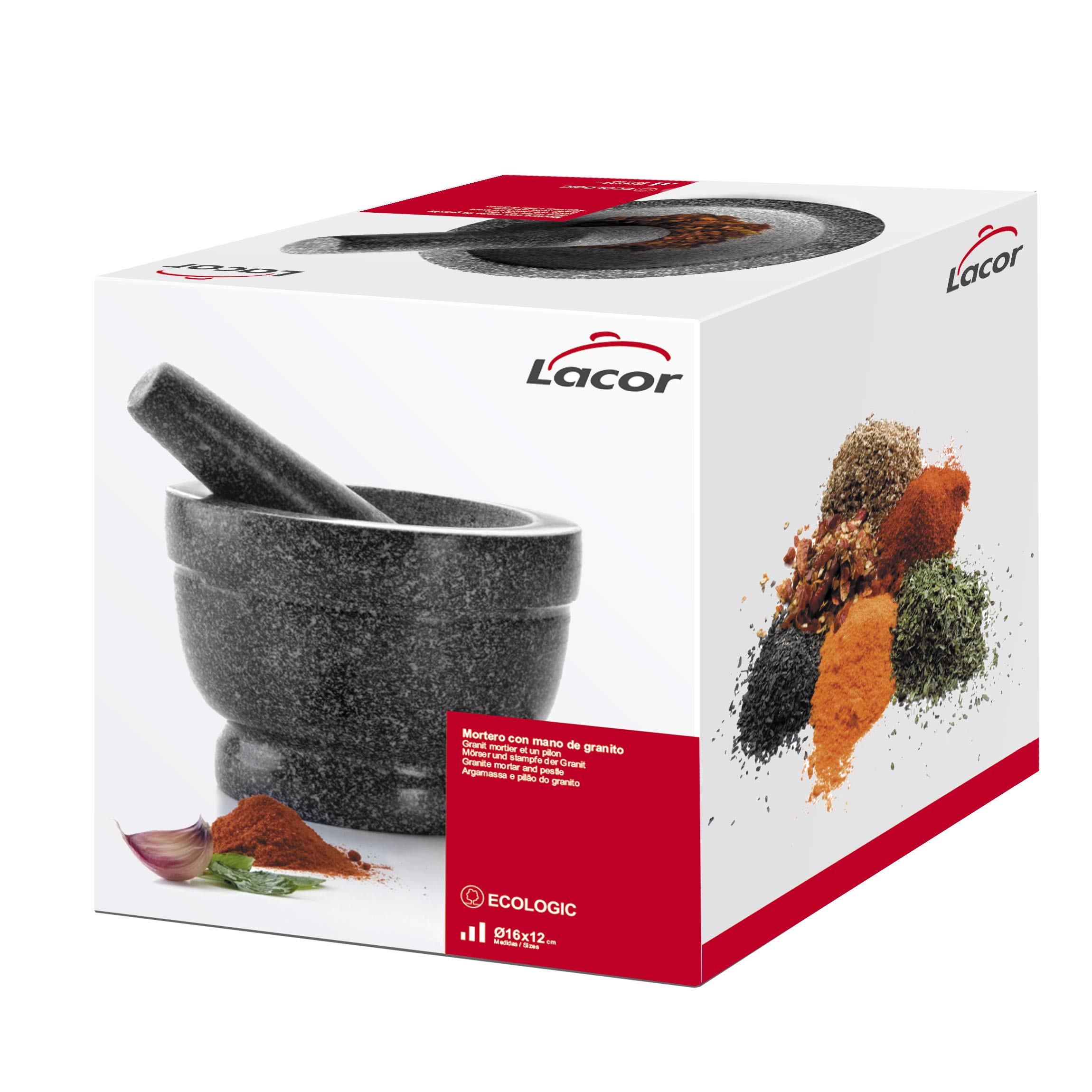 LACOR Mortero de Granito Cocina 16x12cm Negro