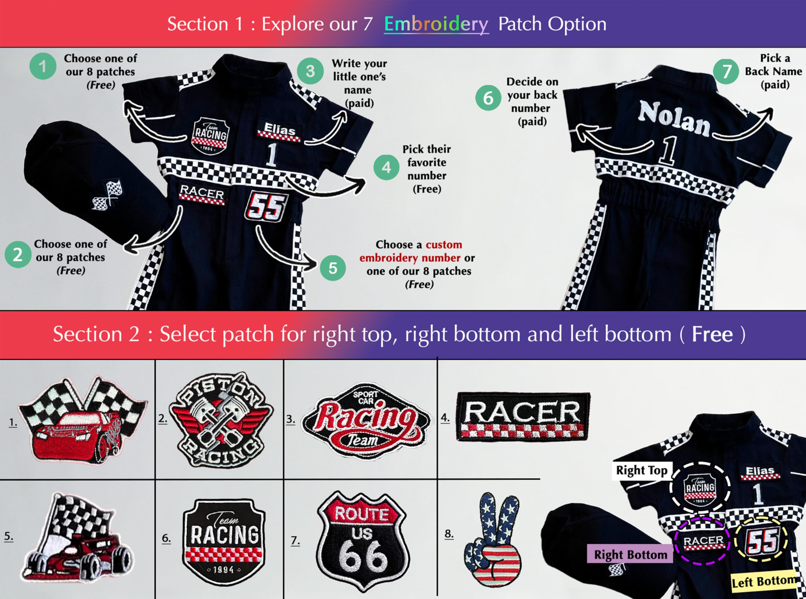 Costumes Club Personalized Handmade Race Car Driver Costume for Toddlers (2T, Black), 2 Years - Image 8