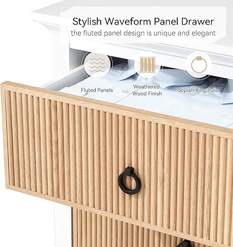 Miniatura 5 de GAOMON Cómoda con 6 cajones para dormitorio, cómoda con asas de metal para armario, sala de estar, pasillo (blanco y madera original)