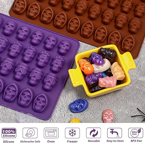 Miniatura 6 de Webake Molde de caramelo de calavera gomosa, 36 cavidades de calavera de Halloween, molde de silicona para caramelos, chocolate, dulces, gelatina,