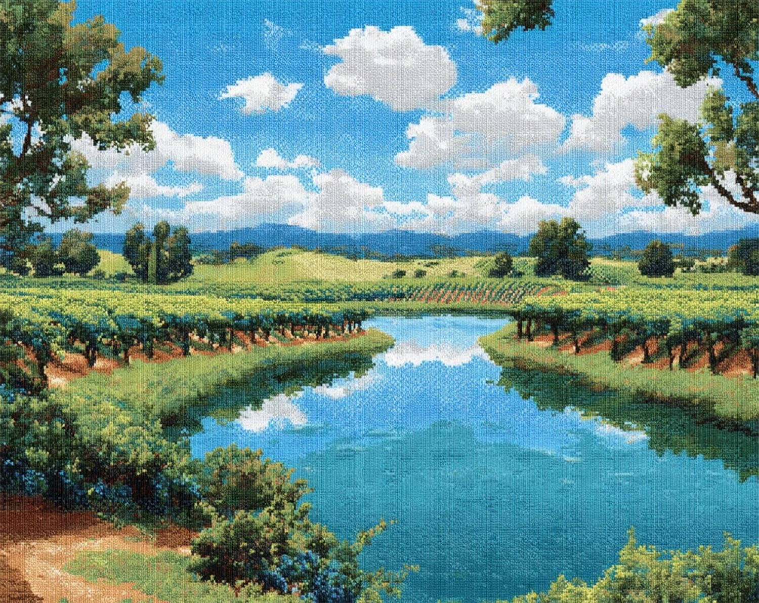 Henypt DIY Latch Hook Rug Kit Pastoral River 90x120cm