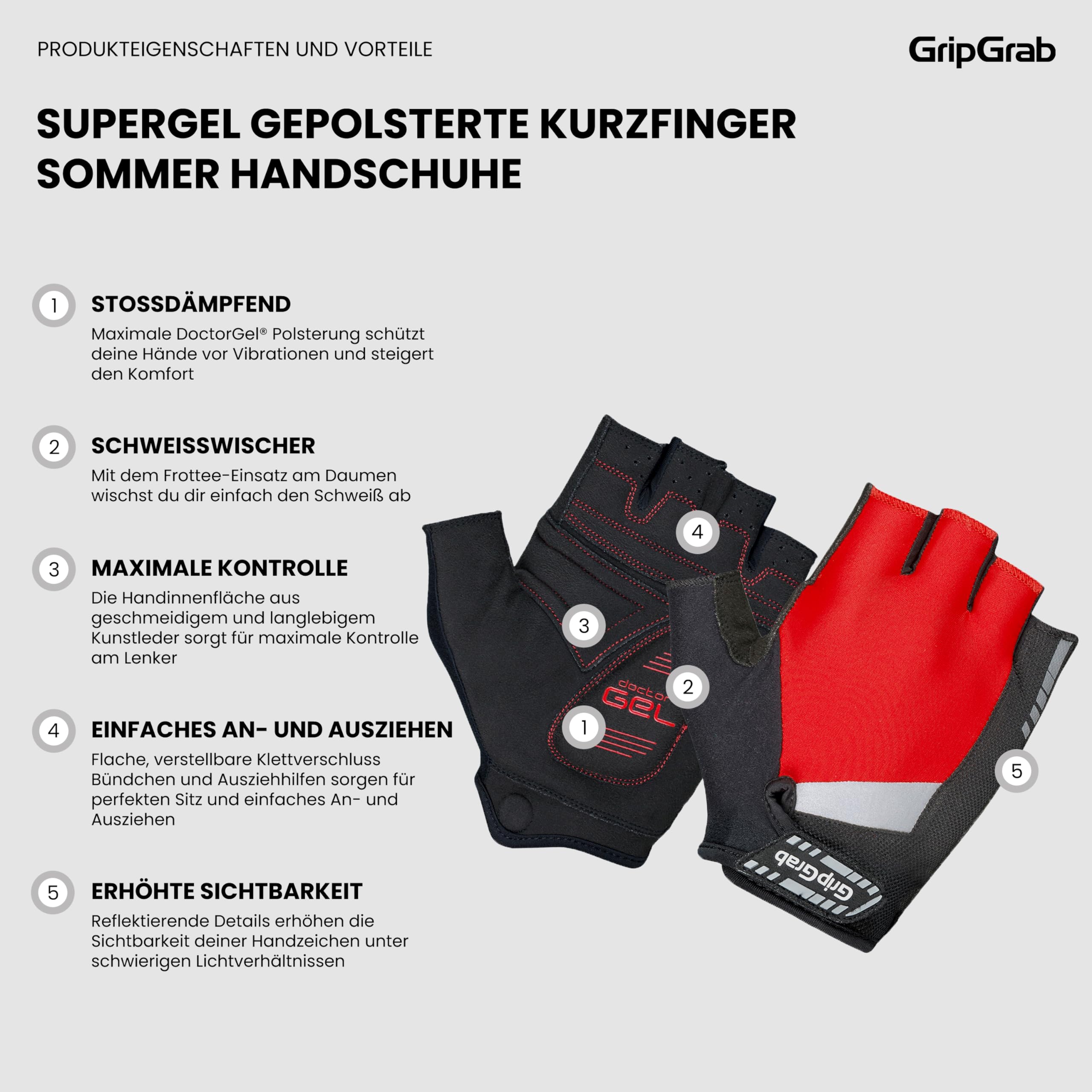 GripGrab SuperGel Fahrradhandschuhe Sommer - 6mm DoctorGel Polster – Bild 2
