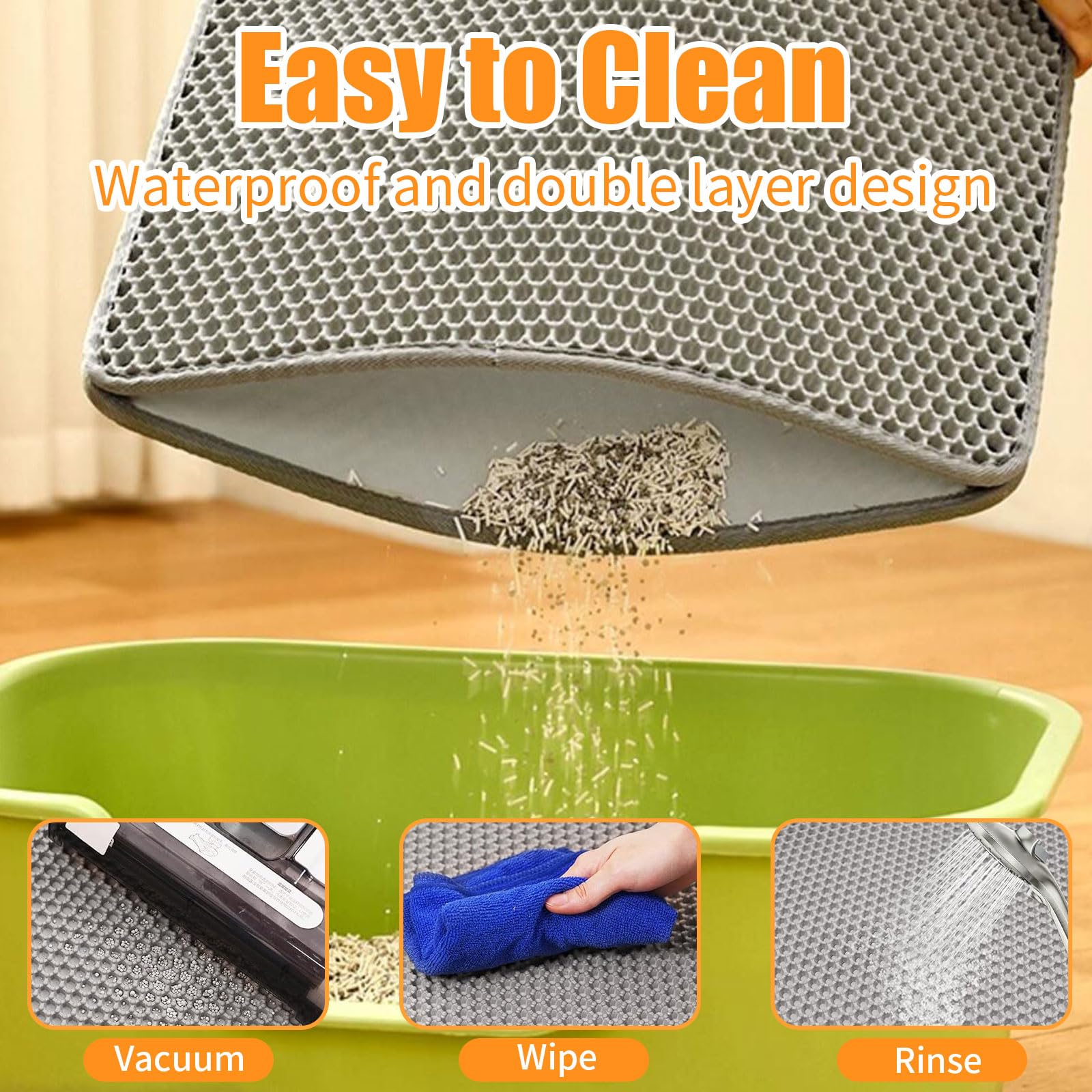 Asoway Katzenklo Matte 80x60cm - Doppelschicht Waben Design Wasserdicht & Rutschfest