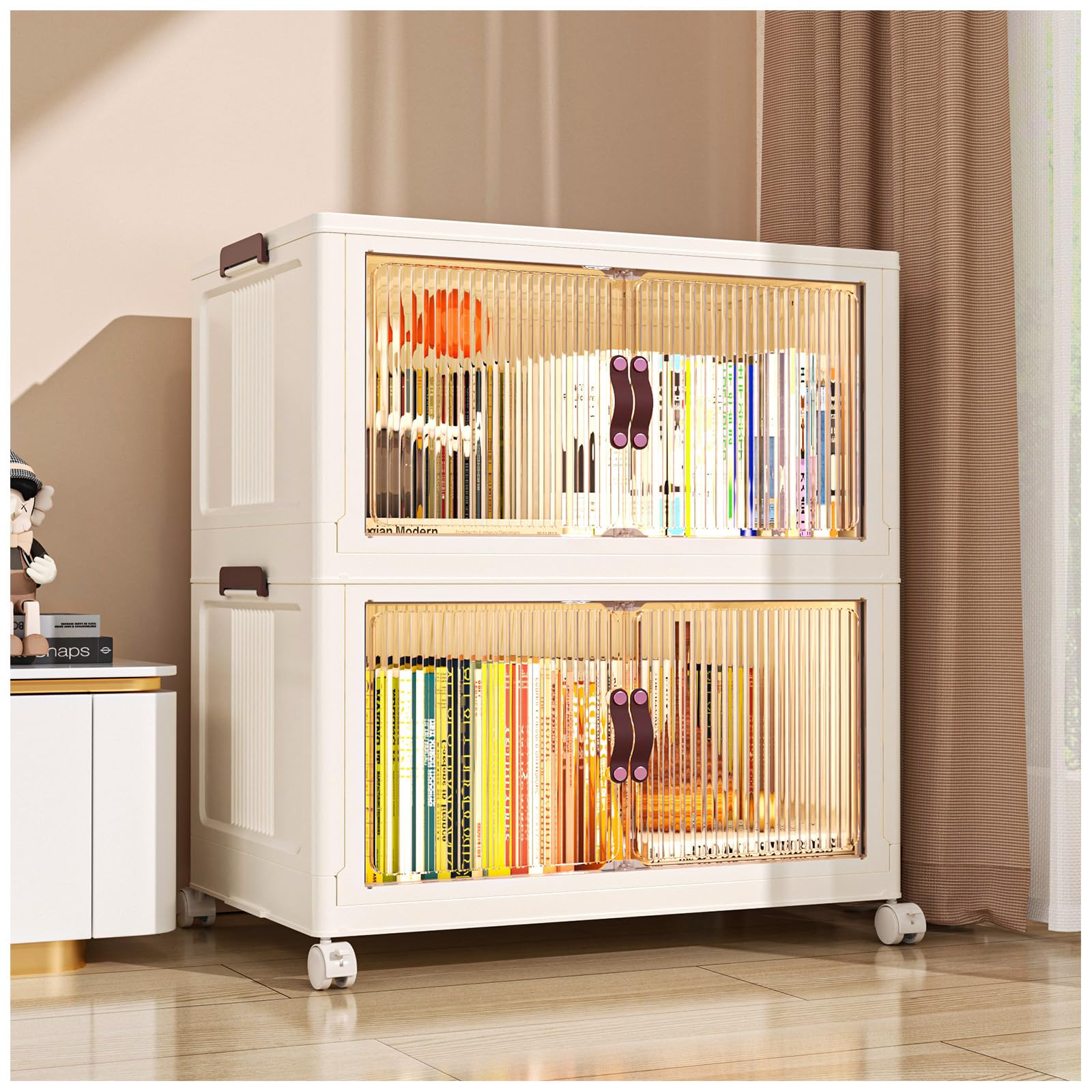 caktraie Collapsible Storage Bins with Lids - 102QT Stackable Storage Bins with Wheels, Dual-Open Design Closet Organizers, Foldable Plastic Storage Bins for Home, Office, Closet (2 Tier)