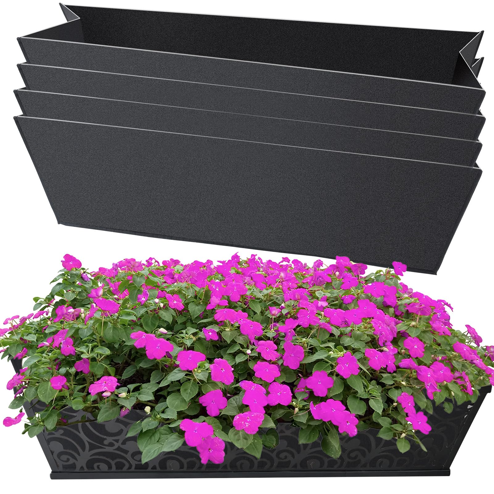 4PCS 24Inch Rectangle Window Box Liner Felt Planter Basket Liner Insert Black Plant Container Liners Non Woven Fabric Liner for Garden Fence Wall