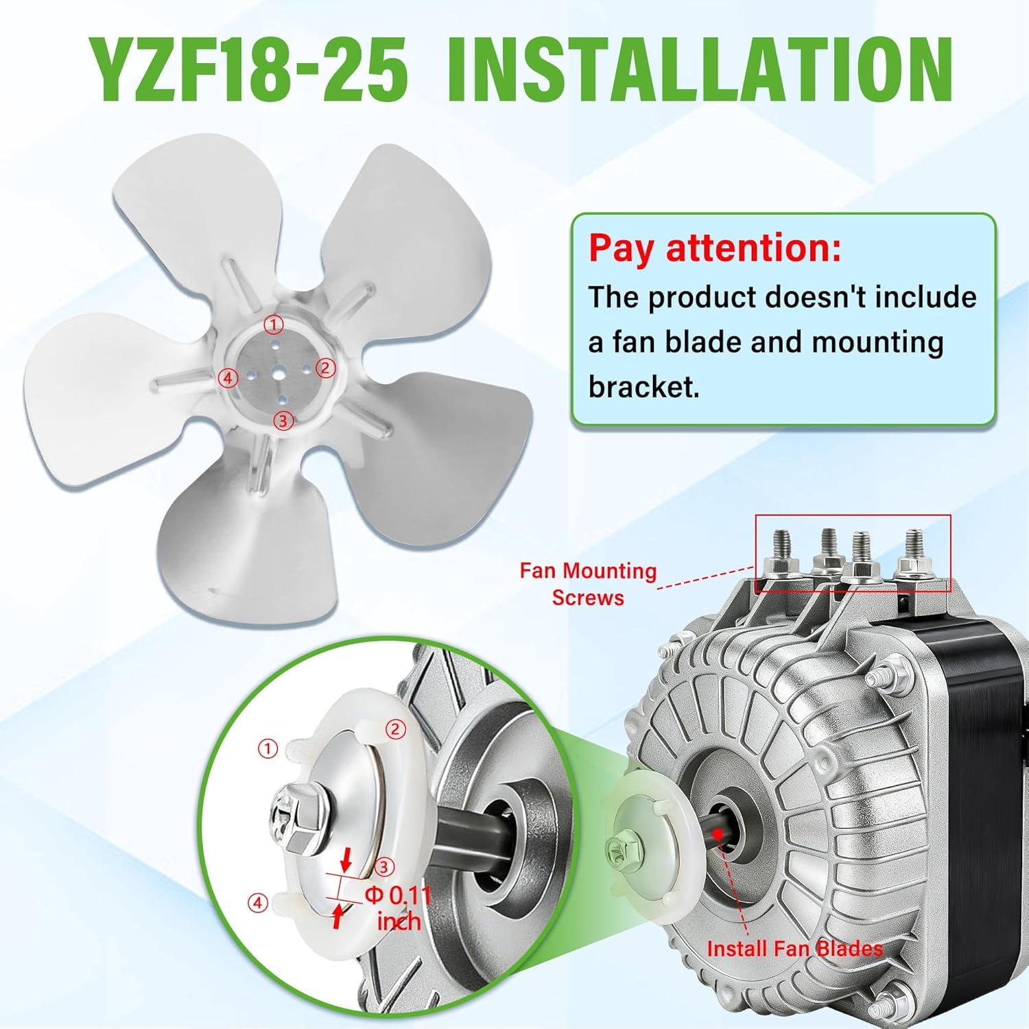 YZF18-25 Condenser Fan Motor 120V 60Hz 1550rpm 18/70W 1.01A Shaded Pole Radiator Evaporator AC Fan Motor for Small Ventilation Equipment Refrigerator Freezer Coolers Vending Machines