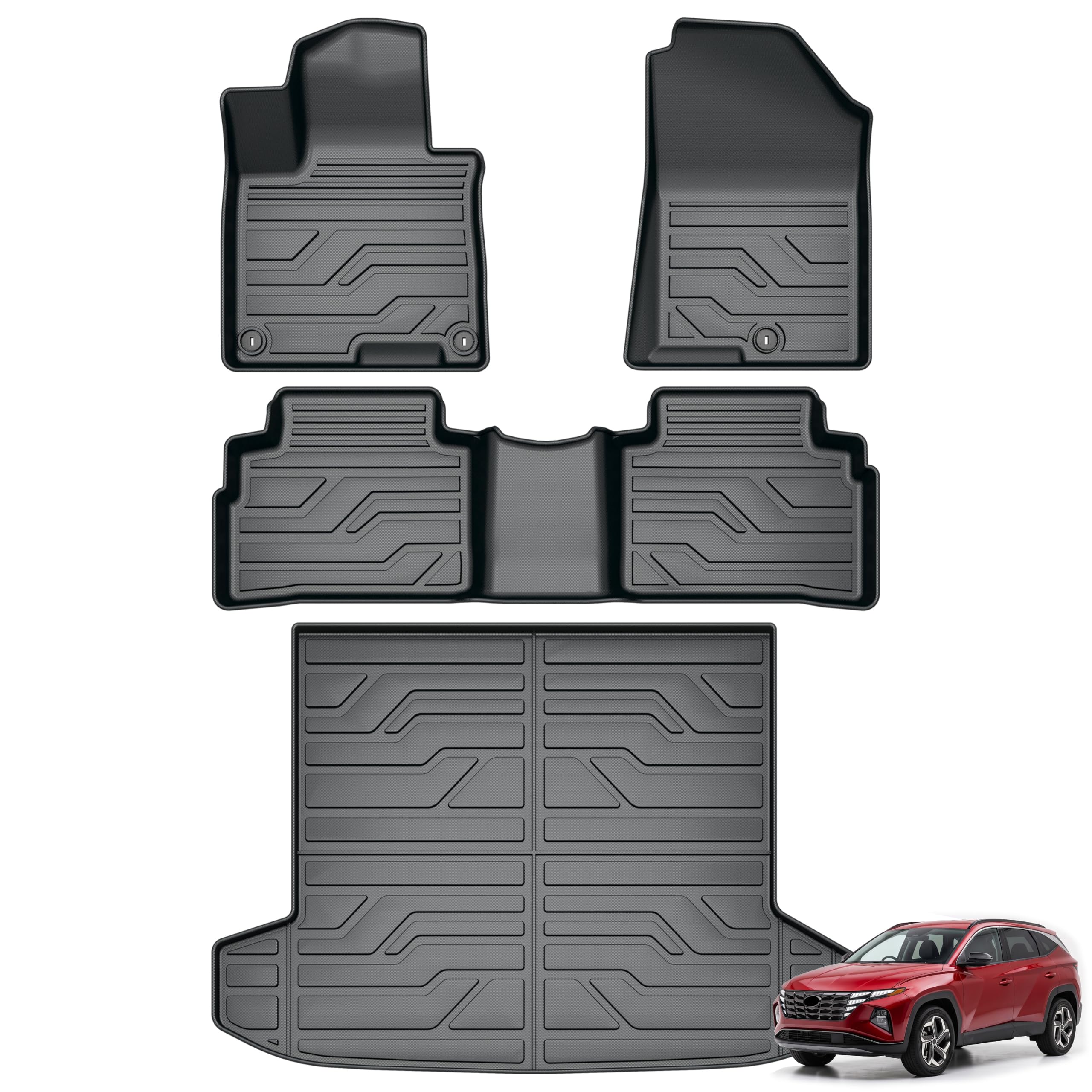 KARPAL Floor Mats for 2022-2026 Hyundai Tucson Gas (No Fit Hybrid Models) | All Weather TPE Car Floor Liners & Cargo Liner, Custom Fit Full-Coverage, Easy Clean, Non-Slip, Durable Car Mats Accessories