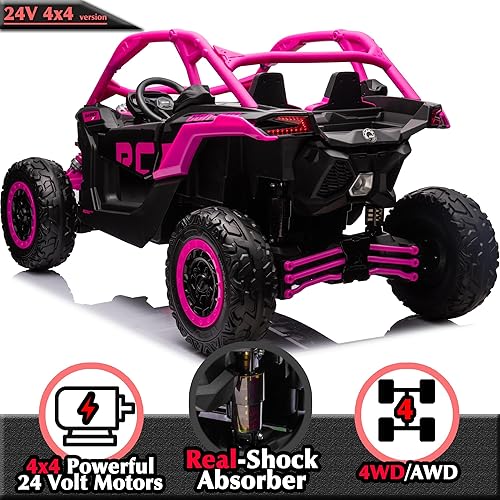 Miniatura 4 de sopbost Autos de juguete con licencia CAN-AM Maverick de 24 V y 2 plazas 4WD todoterreno con control remoto SXS UTV Vehículo eléctrico para niños,