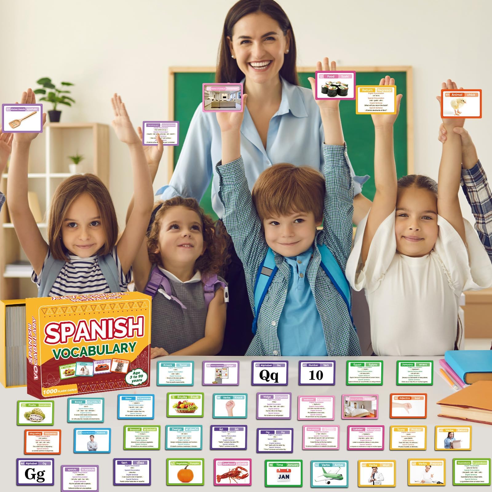 1000 schede flash per vocabolario spagnolo inglese spagnolo frasi di esempio pronunce carte di apprendimento per adulti principianti scuola casa viaggio memoria di riferimento rapido educativo lingua