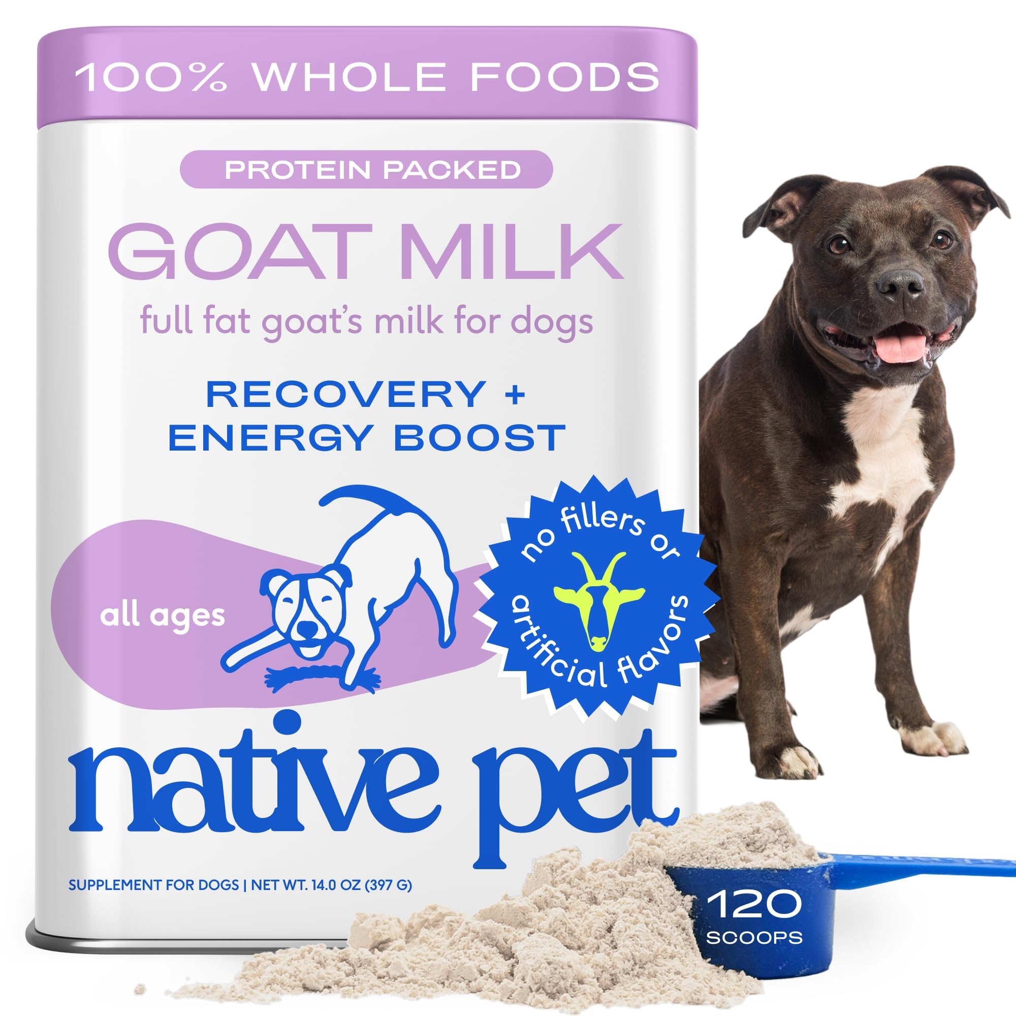 Goat Milk for Dogs - Organic Goat Milk Powder for Dogs and Cats - Puppy Formula Dairy Replacement Packed with Protein & Vitamins for Immunity, Recovery & Growth for Active Pups - 120 Scoops