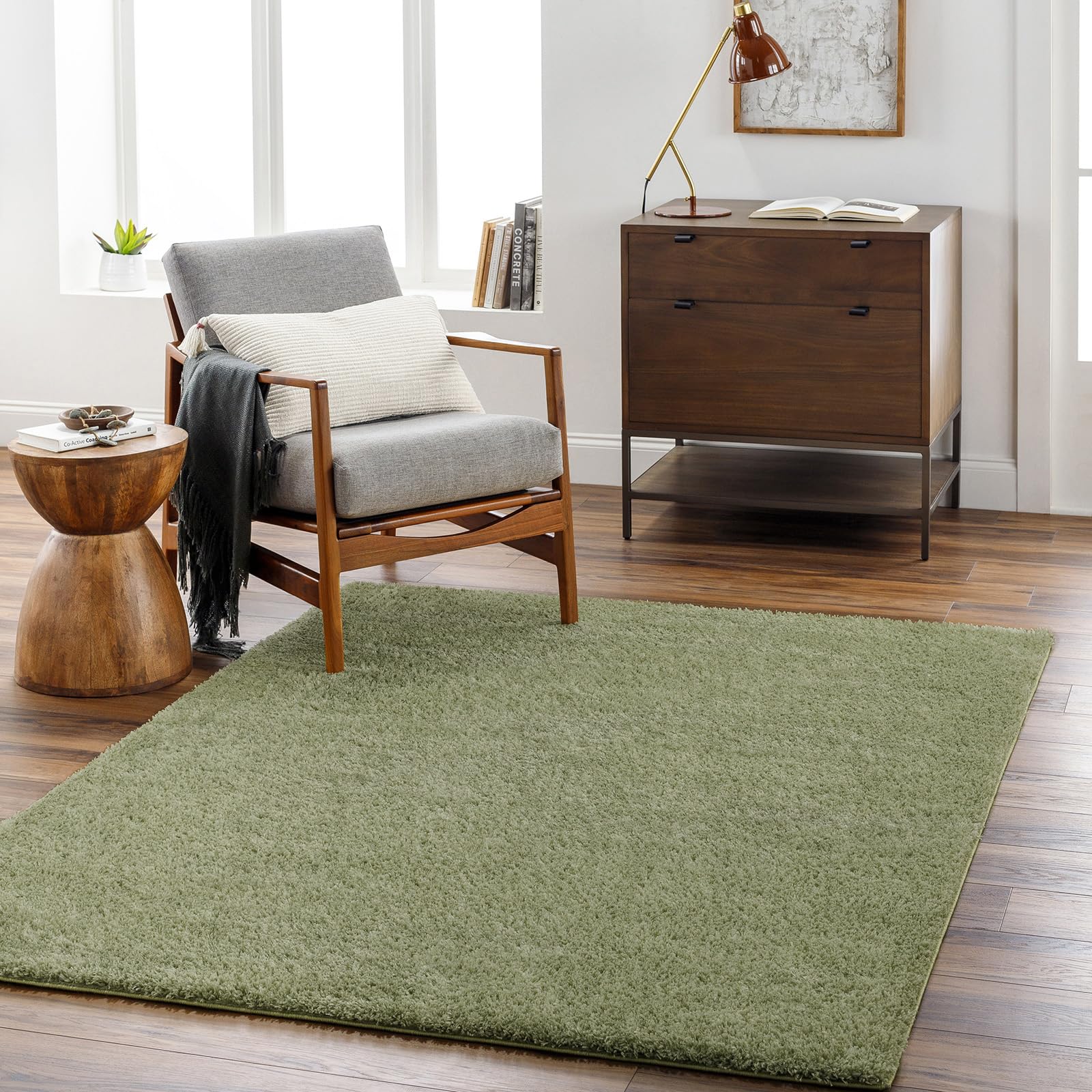 Livabliss Cloudy Shaggy-Solid Color Green Plush Soft Pile Living Bedroom Rug 160 X 213 Cm Easy CareNon Shedding from B&Q