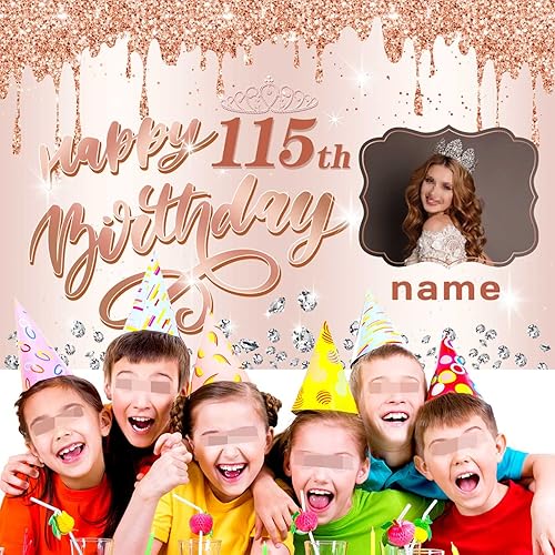 Miniatura 5 de Cartel personalizable de oro rosa para decoración de cumpleaños número 115, personalizado con nombre y foto