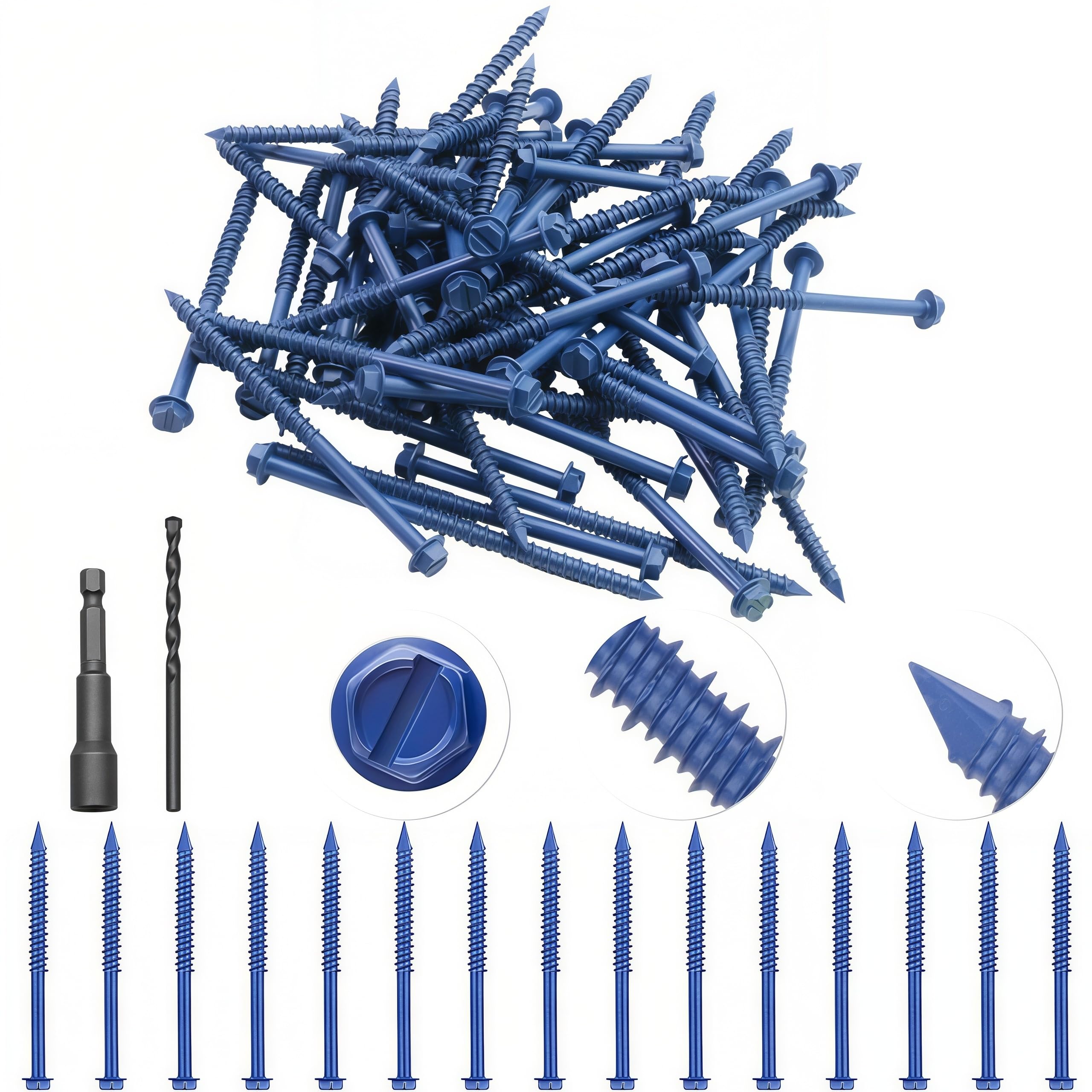 Mostantu 160Pcs Concrete Screws with Drill Bit and Driver bit Assortment Kit, Hex Head Concrete Cement Screws Anchor for Anchoring to Masonry, Block or Brick Stucco (60Pcs 3/16"x3-1/4")