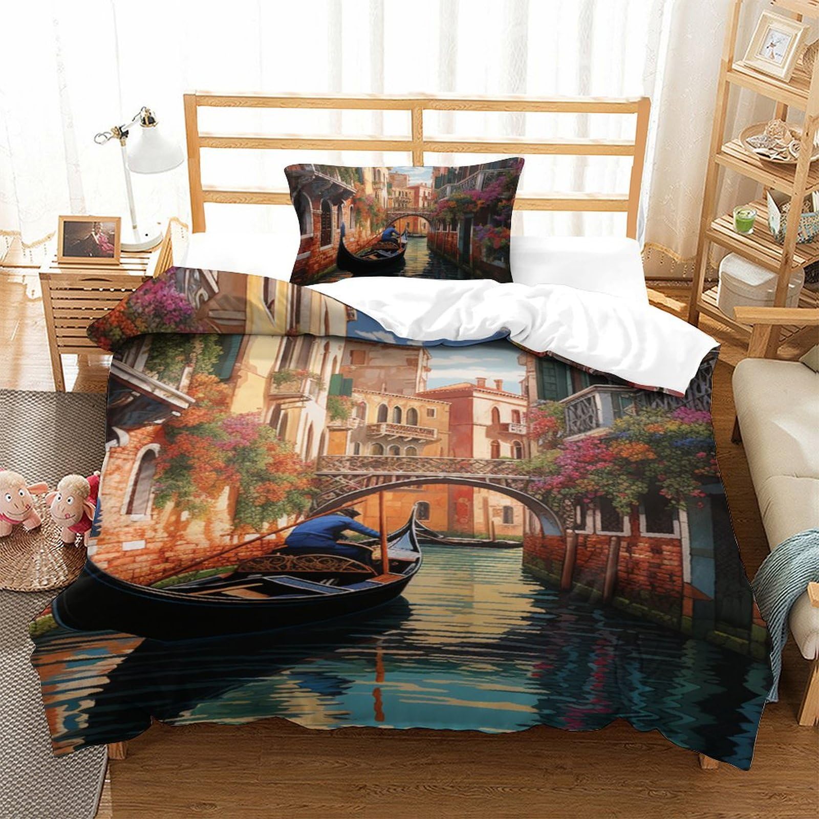 Housses de couettes Venise pour chambre d'étudiant avec parure de lit 3 pièces microfibre 135x200