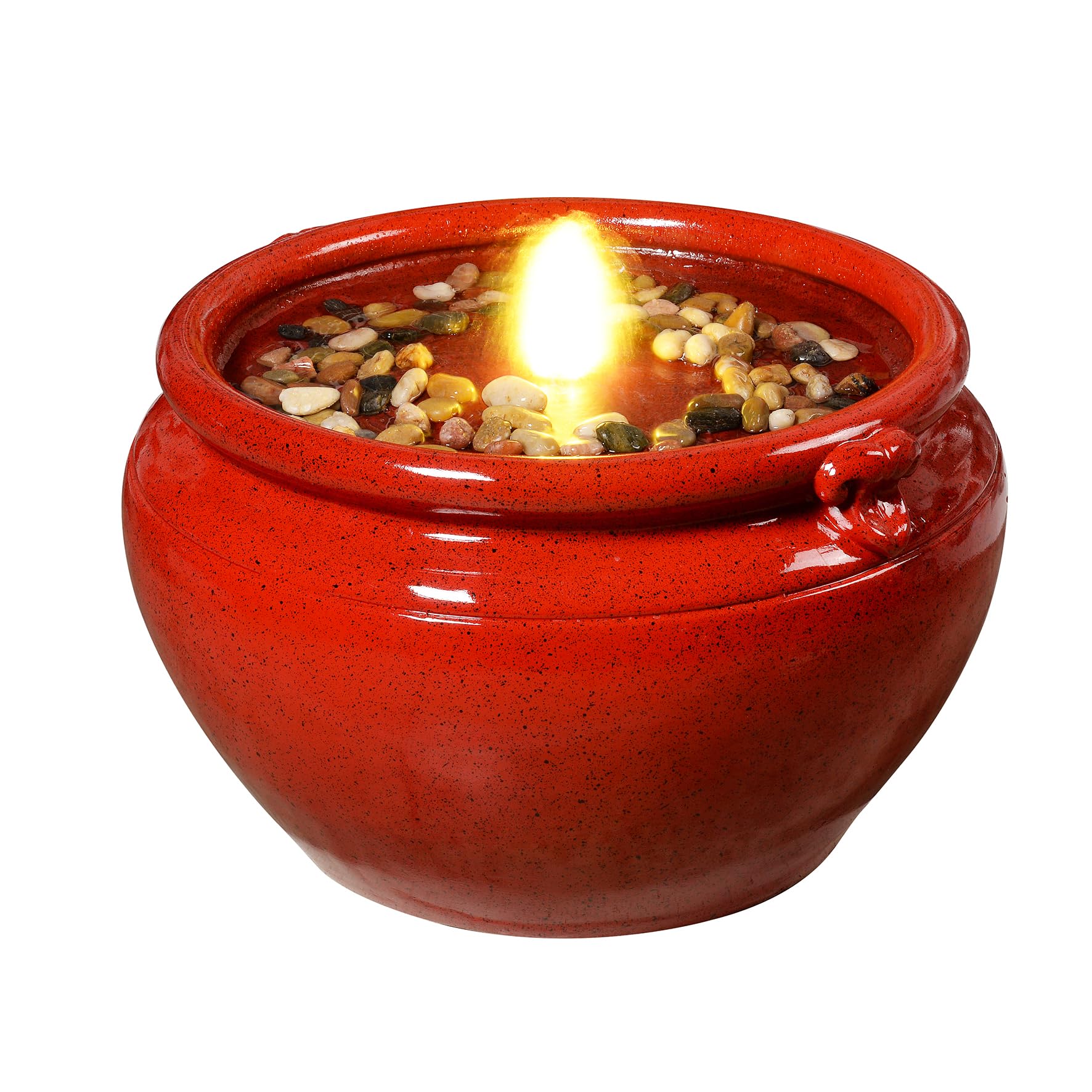 MSEONWXI Red Glazed Resin Outdoor Water Fountain with LED Lights - Modern Garden Fountain for Patio Decor, Rustic Design Water Feature with River Rocks for Yard 24396