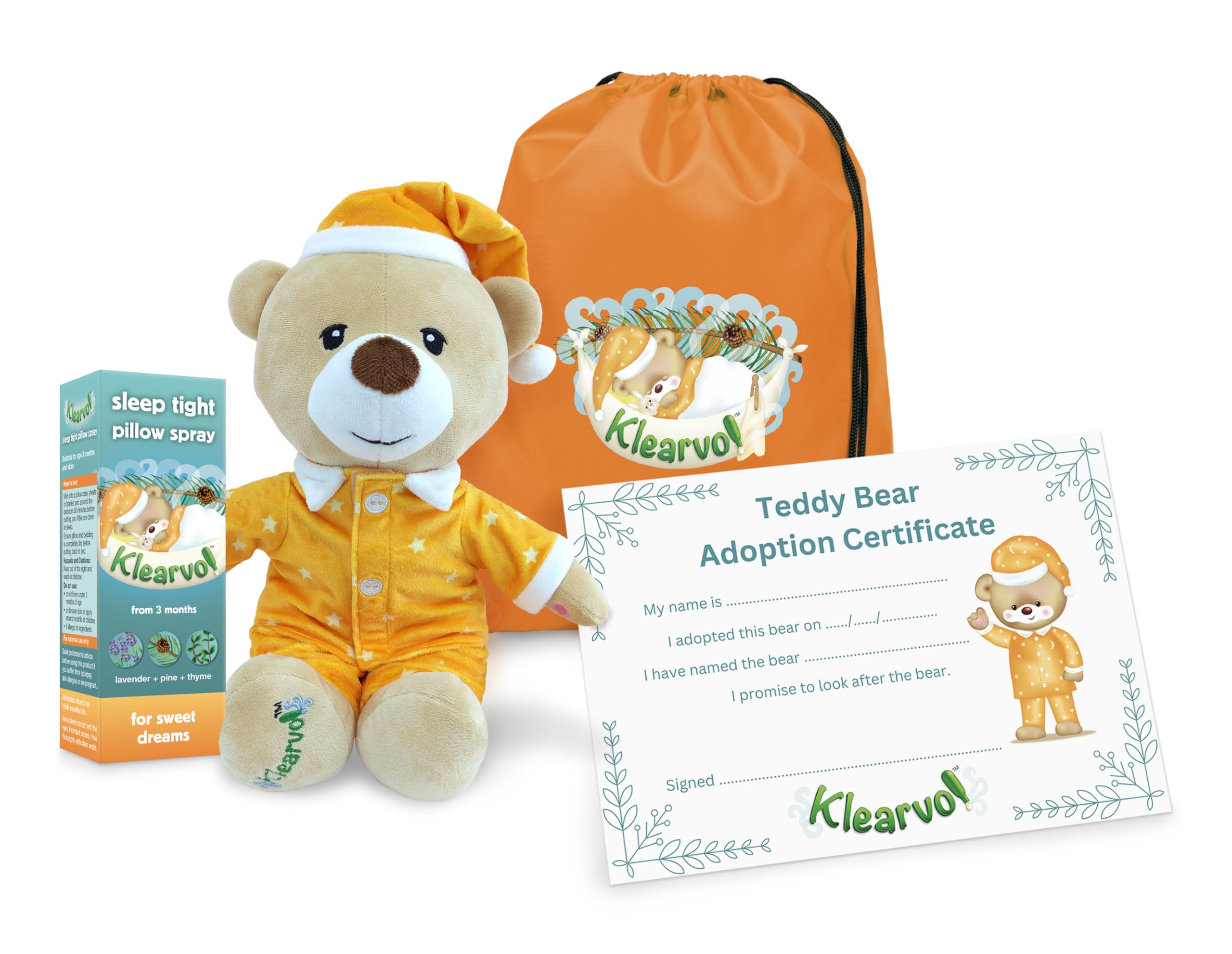 KLEARVOLGift Set, Klearvol Teddy Bear, Adoption Certificate and 100ml Pillow Spray