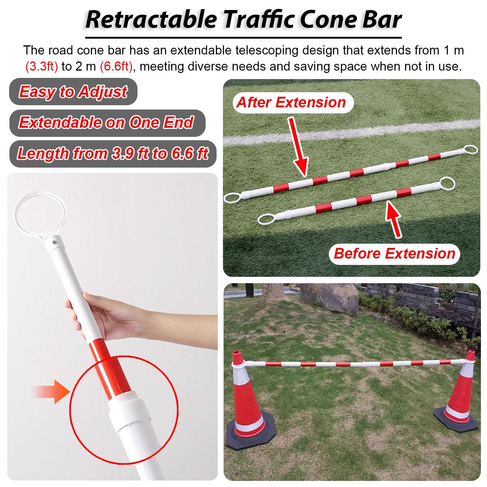 Barres de Cônes de Circulation Cônes de Signalisation Routière pour Barricades, Barres Télescopiques avec Film Réfléchissant, Poteau de Raccordement pour Cônes de Chantier(Ring 9 cm (3 1/2“),10pcs)