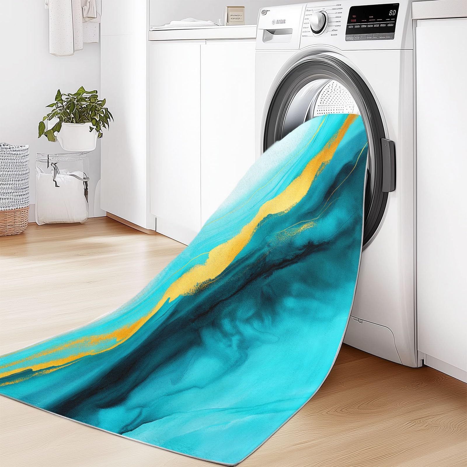 Générique Design Aquarelle Tapis Antidérapant et léger, 140 x 200 cm Tapis Poil Ras Doux Lavable, Marbre Motif De Vagues pour Cuisine Salle à Manger Chambre Adulte et Ado entrée