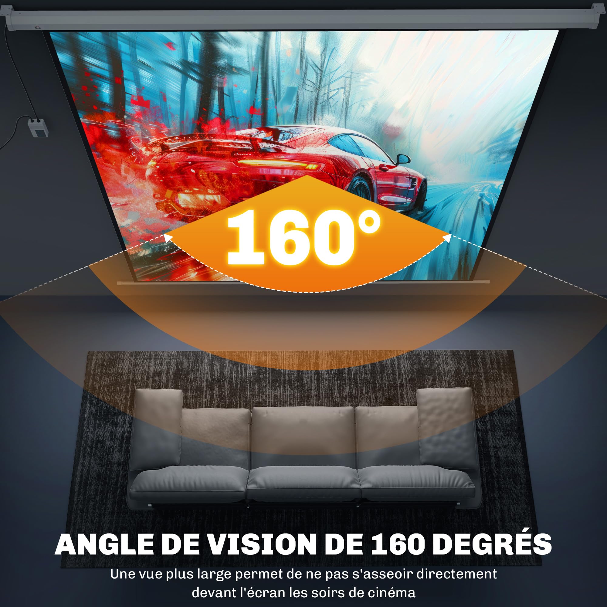 HOMCOM Écran vidéoprojecteur 120 Pouces 1:1 4K HD Blanc