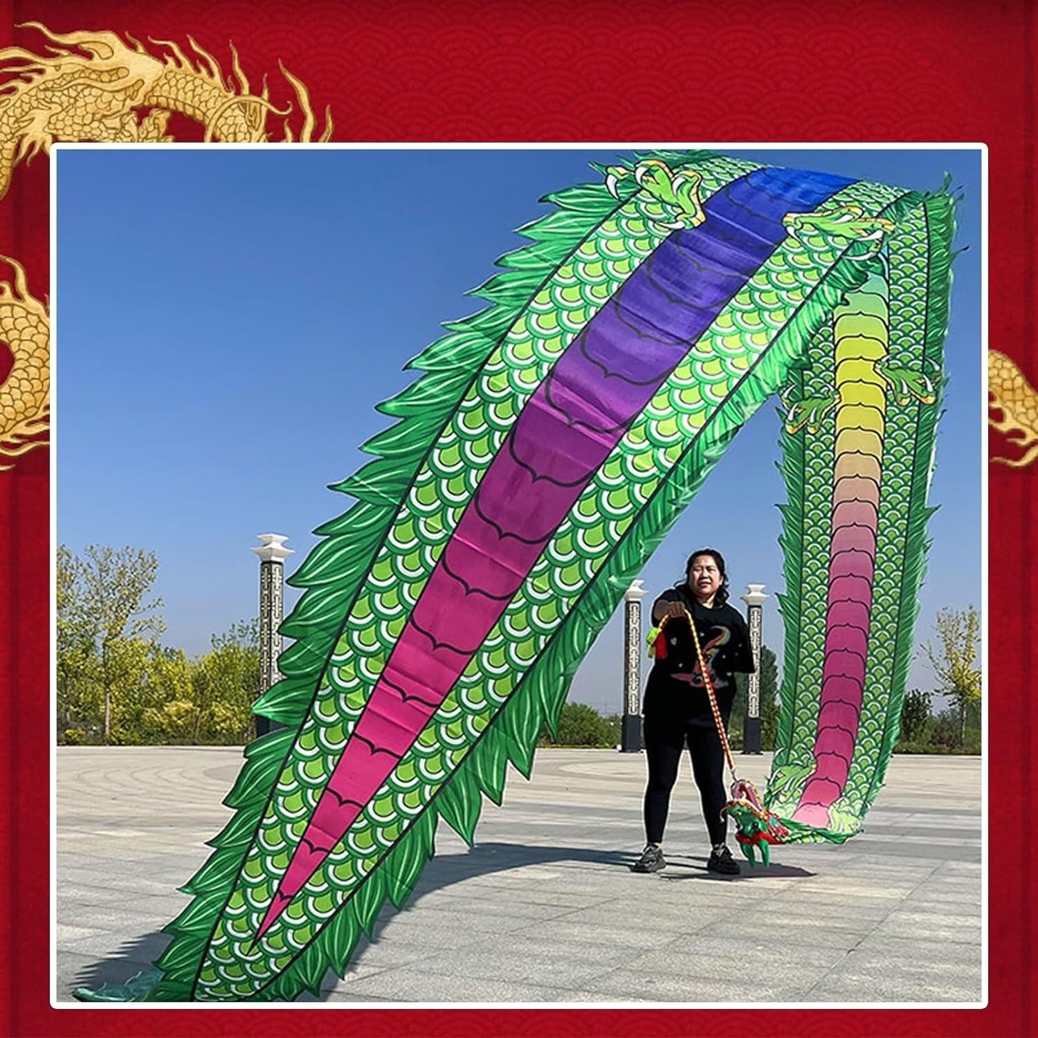 TFG - Ttfd Colourful Washable Dragon Dance Flag, Outdoor Fitness, with Portable Bag, Beautiful Ribbons for Talent Shows(Green,8m)