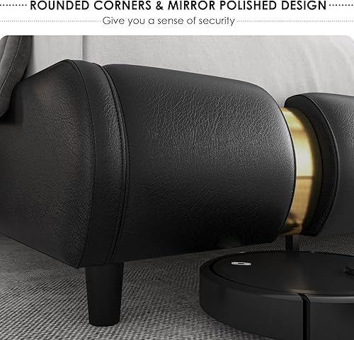 Miniatura 6 de TTVIEW Moderna base de cama tapizada de piel sintética con decoración de metal de hierro dorado, cabecera curvada ajustable, soporte de listones de