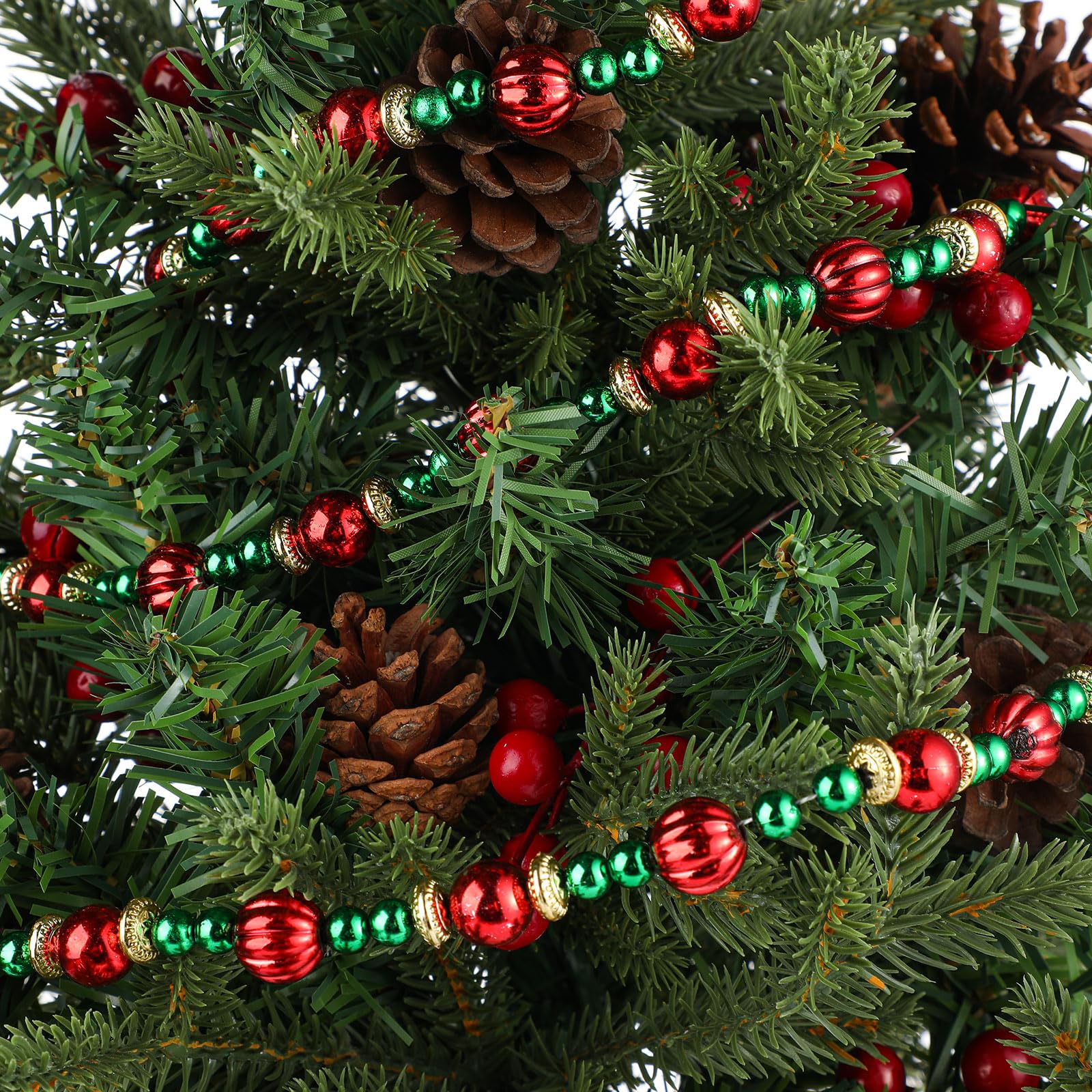 Geosar Lot de 4 guirlandes de perles torsadées pour sapin de Noël de 2,7 m - Rouge et vert - Pour fête de Noël, cheminée, couronne d'ornements