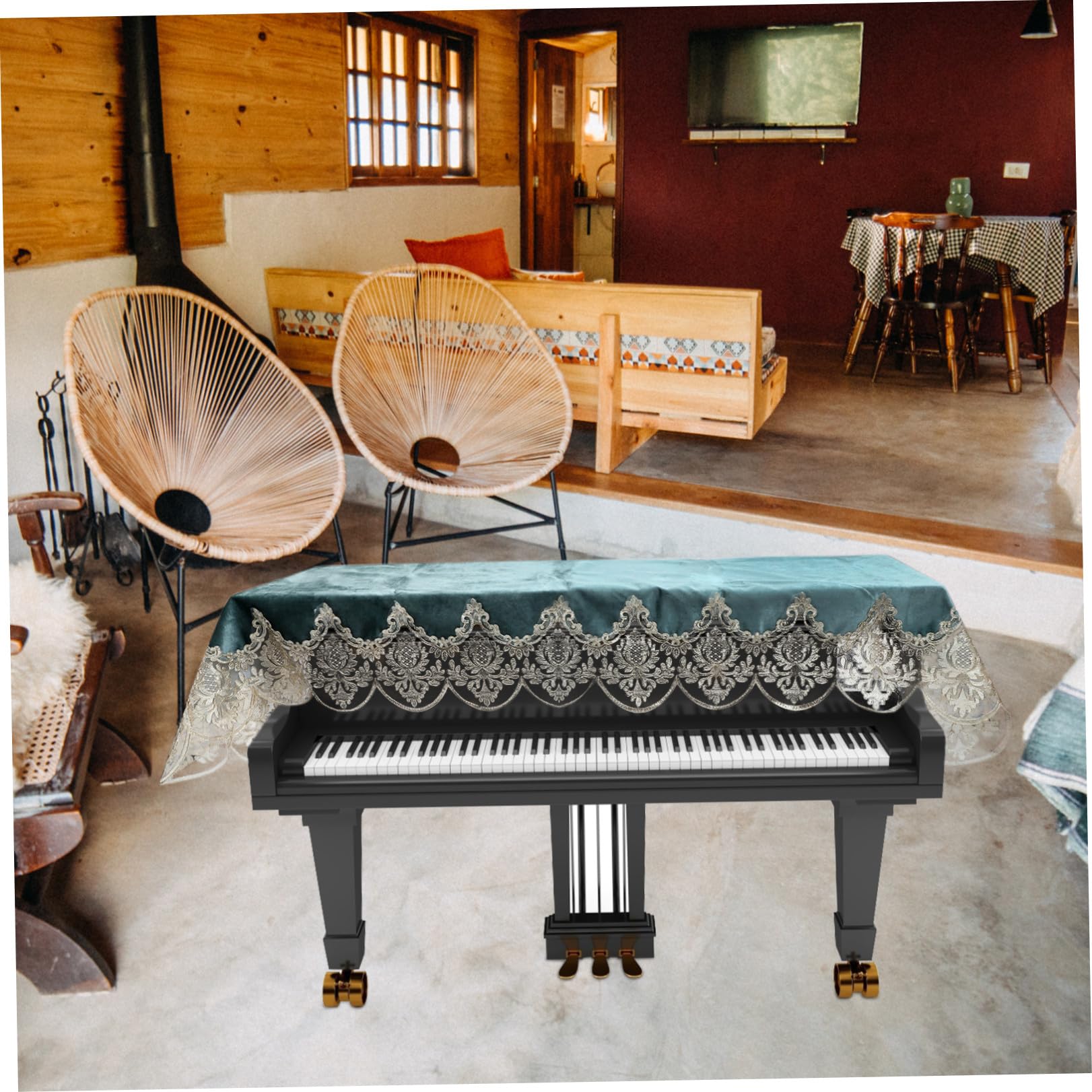 ibasenice Housse Demi-couverture pour Piano Électronique, Motif Dentelle Brodée, Polyester Pliable et Décoratif, Protection Anti-poussière pour Piano