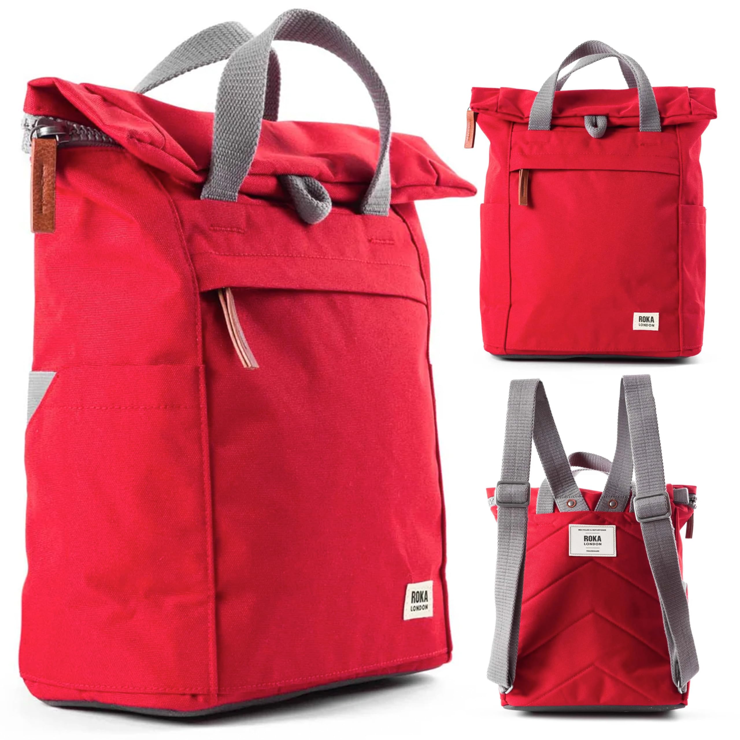ORI LONDON Travel Backpack - Medium Water-Resistant Nylon Rolltop Laptop Backpack for Men & Women - The Finchley - Mars Red