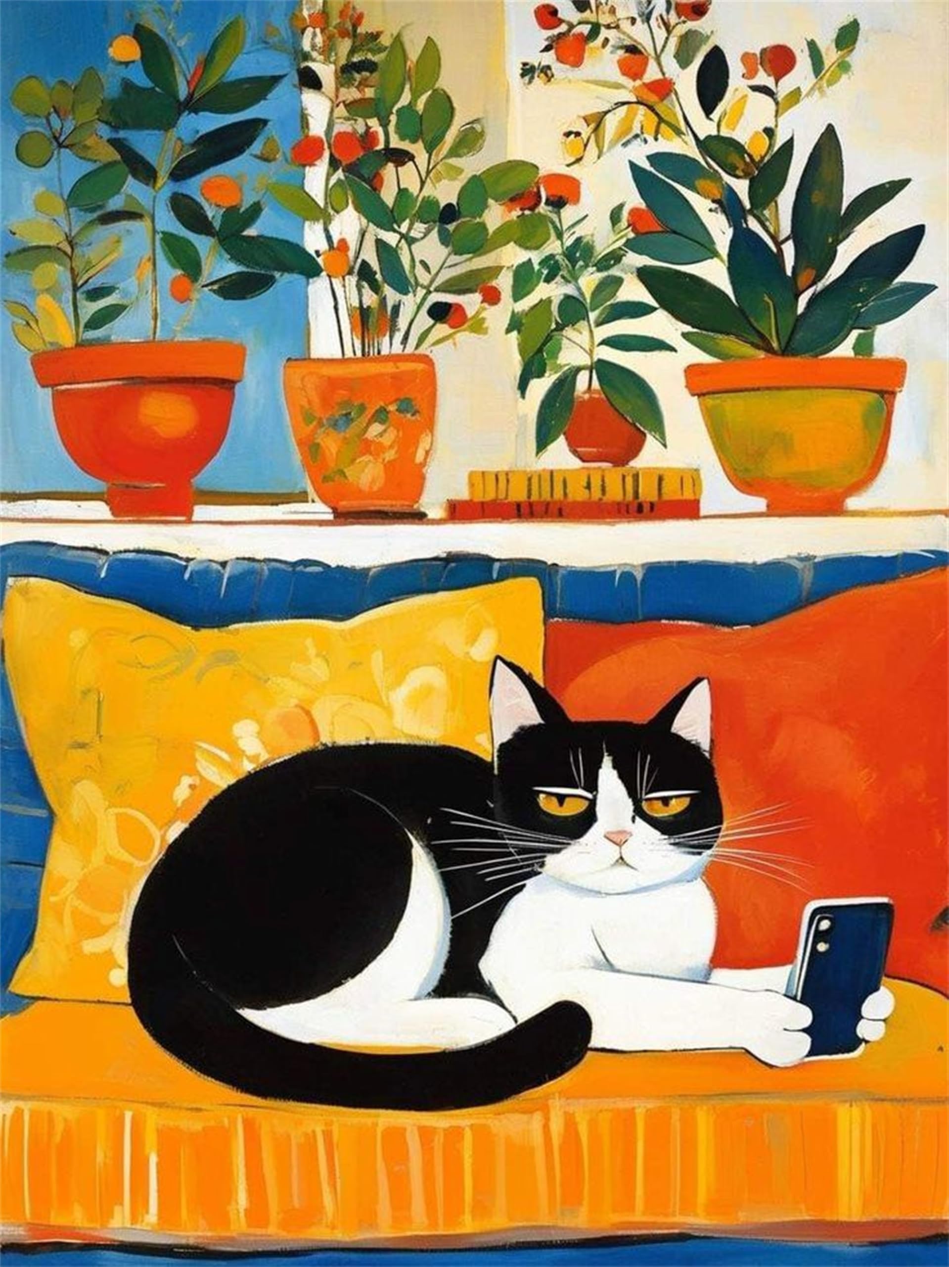 Zhosoho Cat Diy Paint By Number For Adults,Animal Painting Kits For Adult,Color By Numbers,Paint By Number Canvas Crafts Watercolor For Beginner Room Decor (Cat)