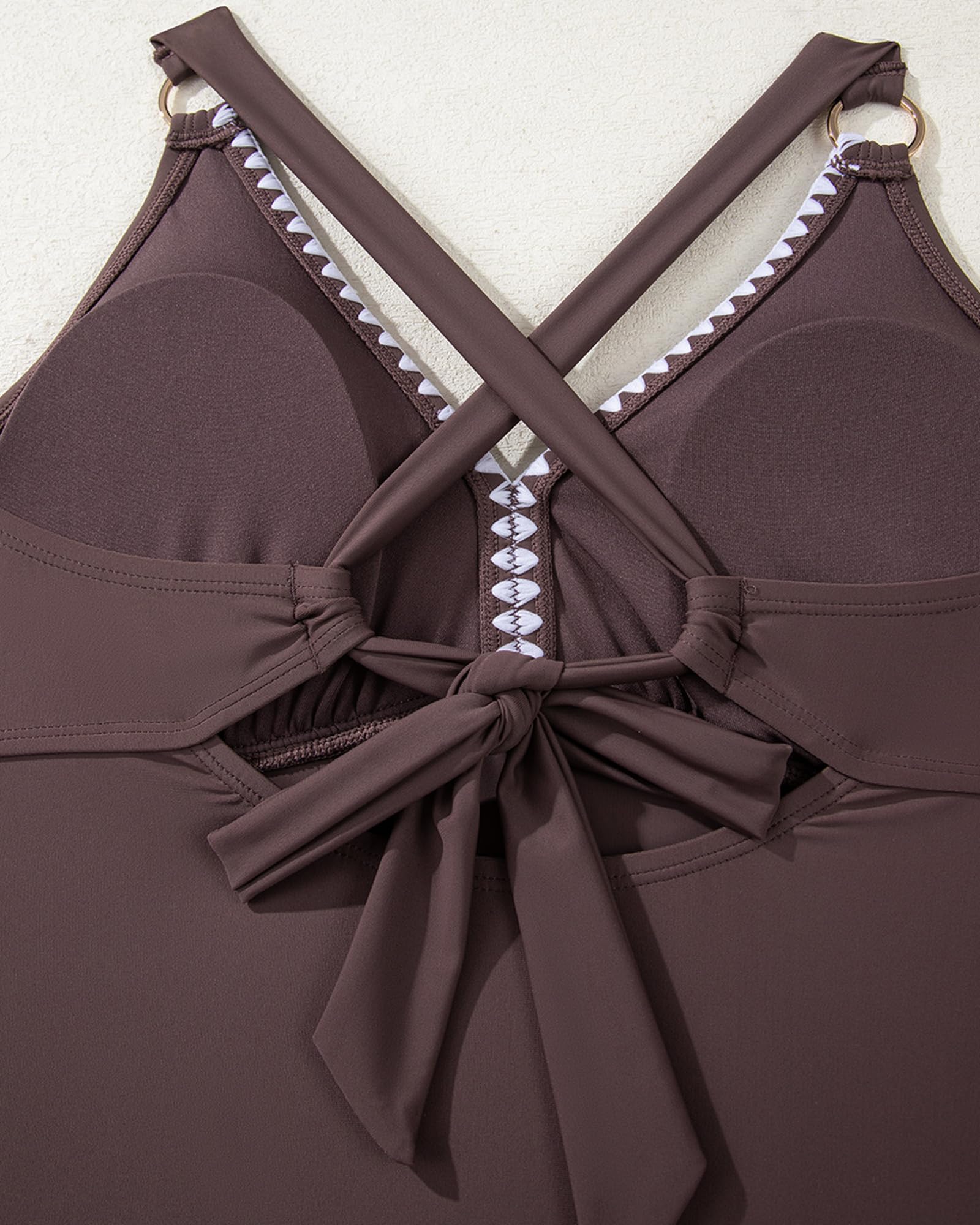 Bsubseach Damen Zweiteiliger Tankini Badeanzug mit bedruckten Shorts V Ausschnitt Bauchkontrolle O Ring Knoten Kreuzgurt Schnürung am Rücken