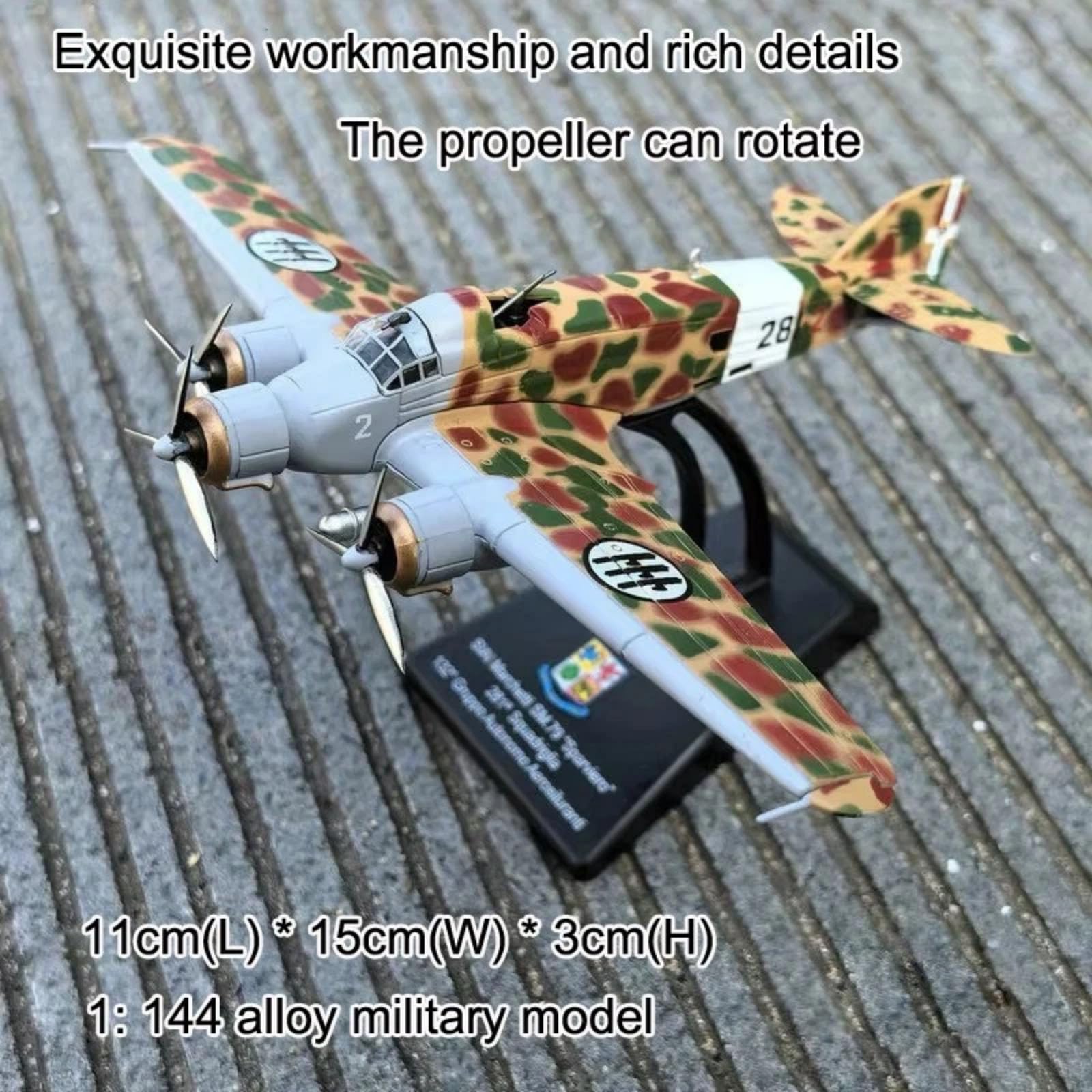 DAGIJIRD Modelo de avión de aleación de simulación 1:144 aleación WWII Italia SM.79 Sparviero modelo bombardero
