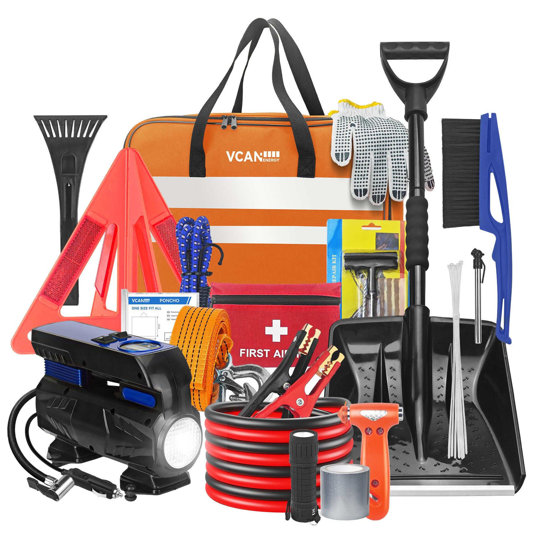 Car Emergency Kit with Portable Air Compressor, Winter Car Safety Roadside Assist Kit, Emergency Car Kit for Cars, Trucks