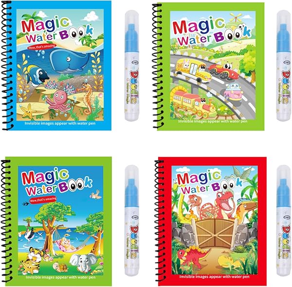 Foonary 4 libri da colorare ad acqua, libro da colorare con penna ad acqua, libro da colorare con acqua riutilizzabile, libro da colorare con penna ad acqua, libro da colorare per scarabocchiare - 1